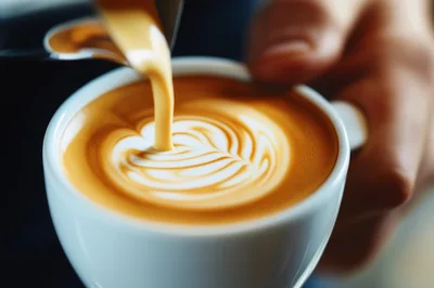 Barista Pouring Steamed Milk Into A Latte Cup