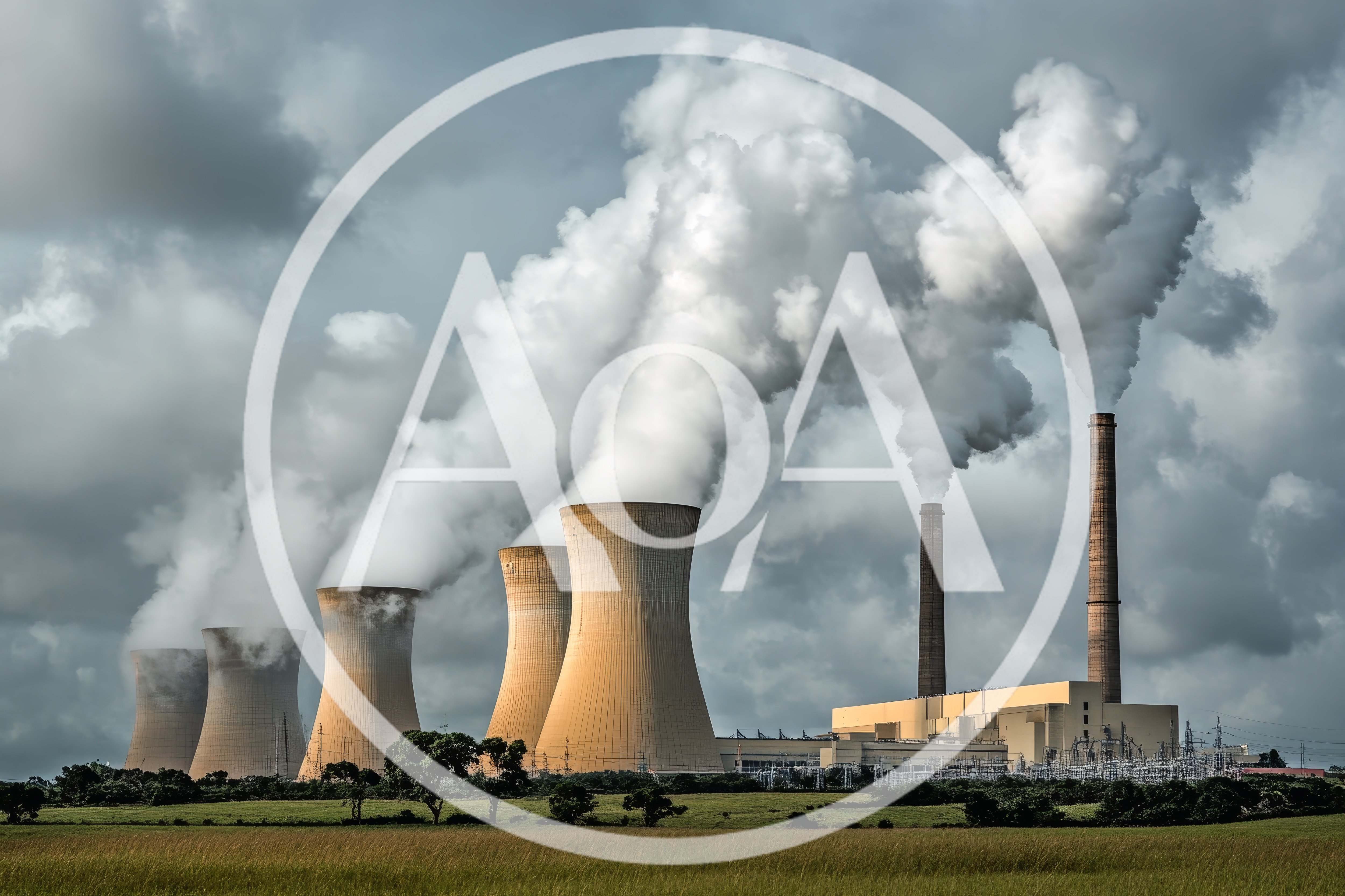 Coal Power Plant With Cooling Towers And Smoke Stacks