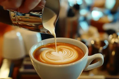 Barista Pouring Steamed Milk Into A Latte