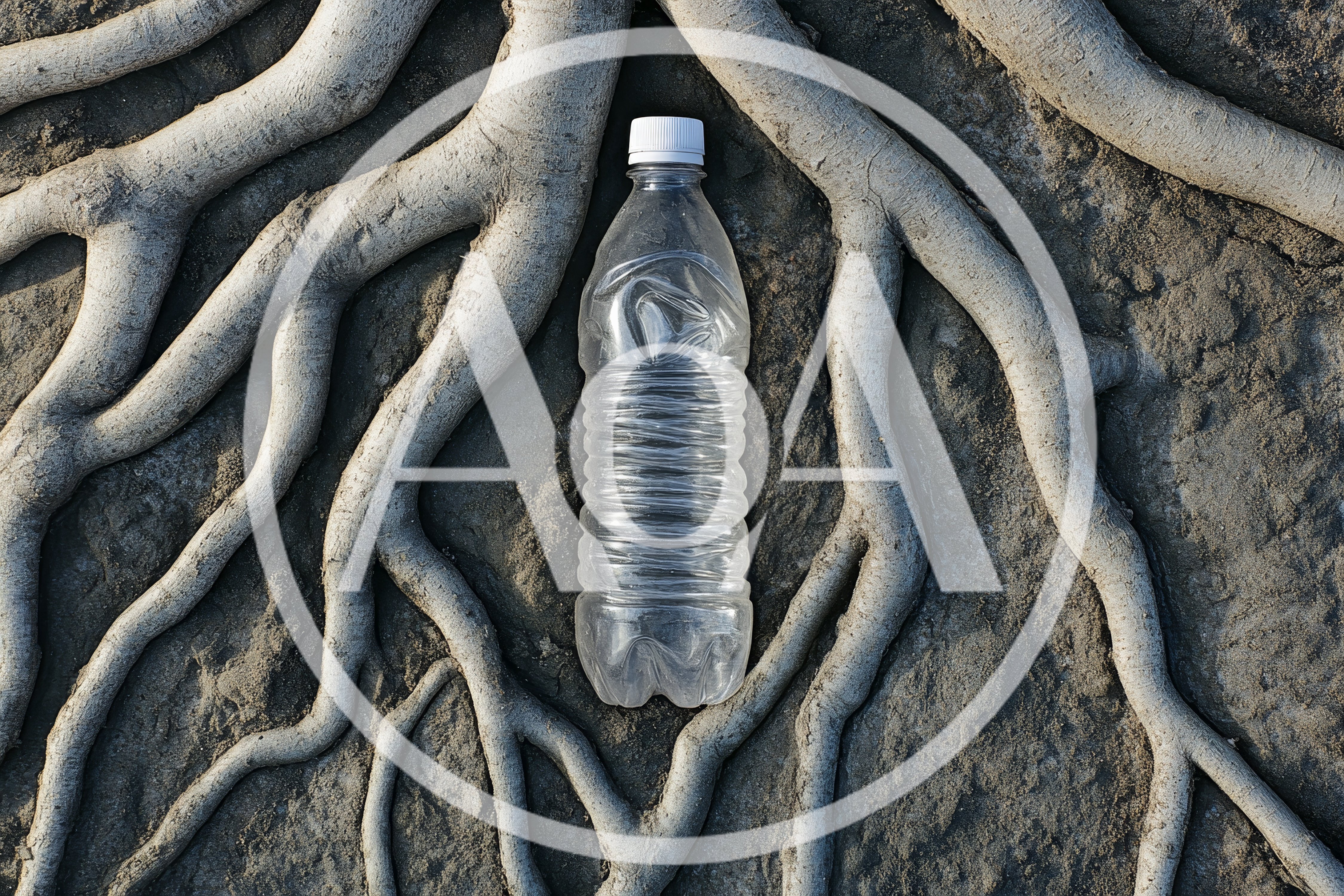 Empty Plastic Water Bottle On Tree Roots