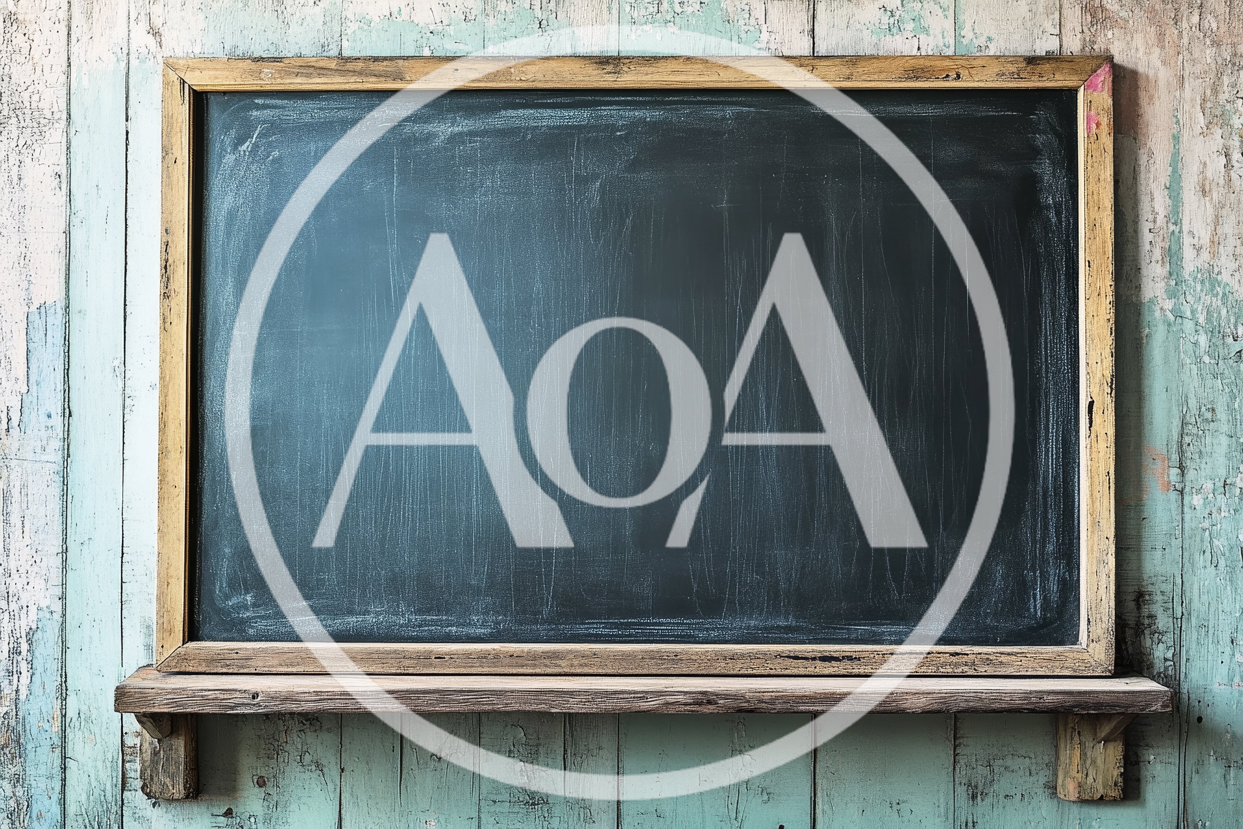 Empty Vintage Chalkboard With Wooden Frame And Shelf