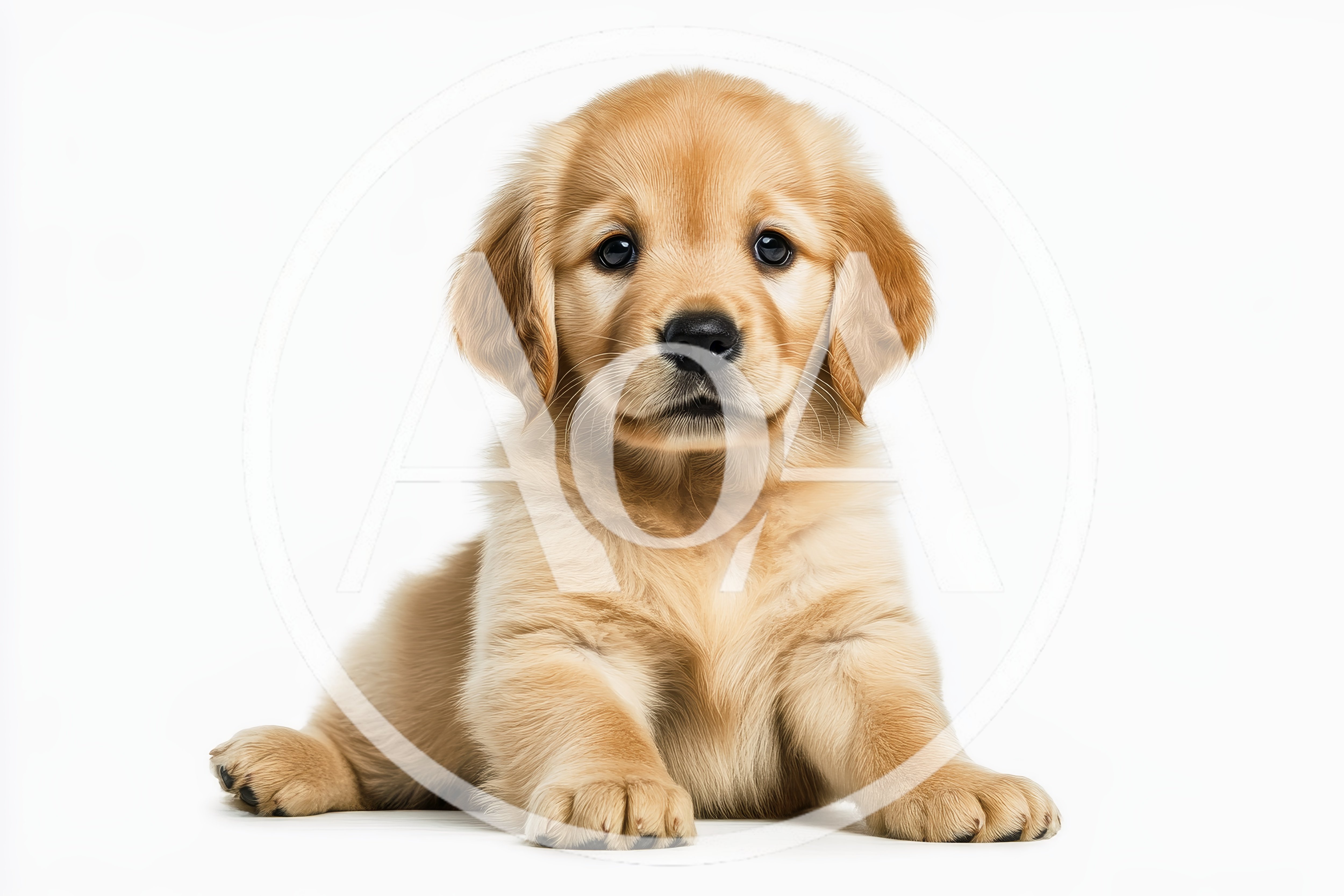 Adorable Golden Retriever Puppy Sitting On White Background