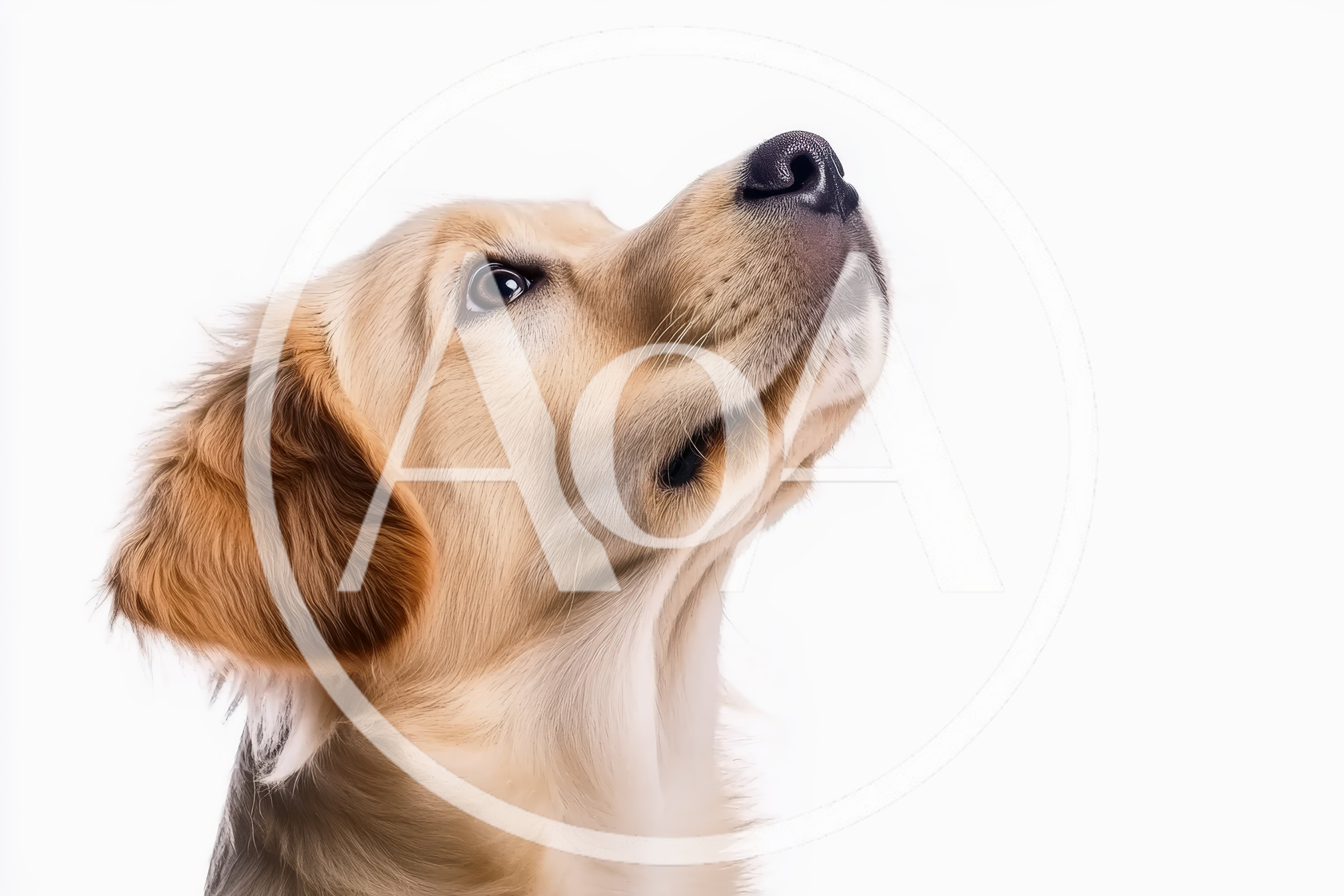 Portrait Of A Golden Retriever Puppy Looking Up