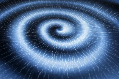 Abstract Blue Digital Spiral Particle Vortex