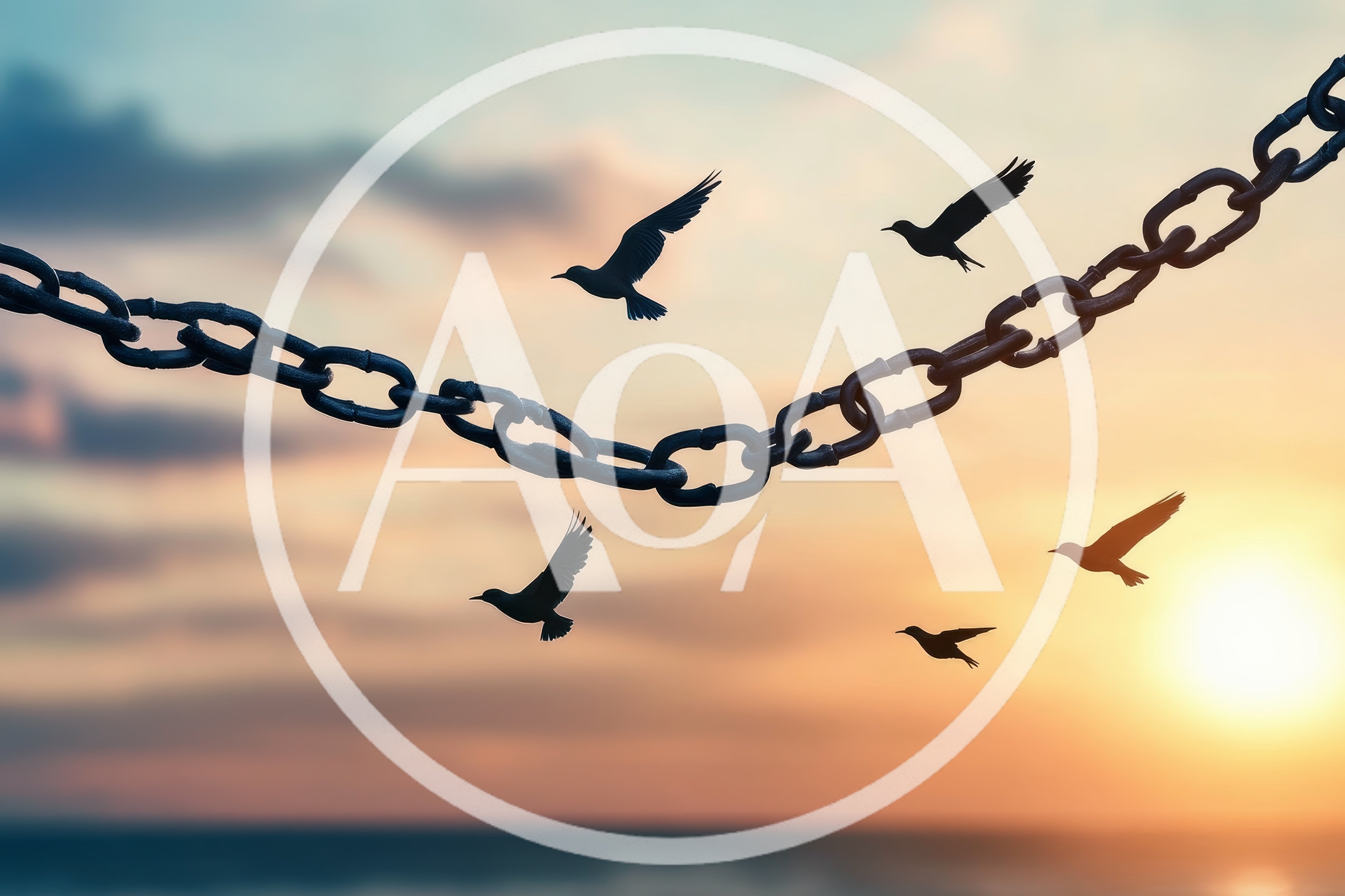 Birds Flying Past A Broken Metal Chain