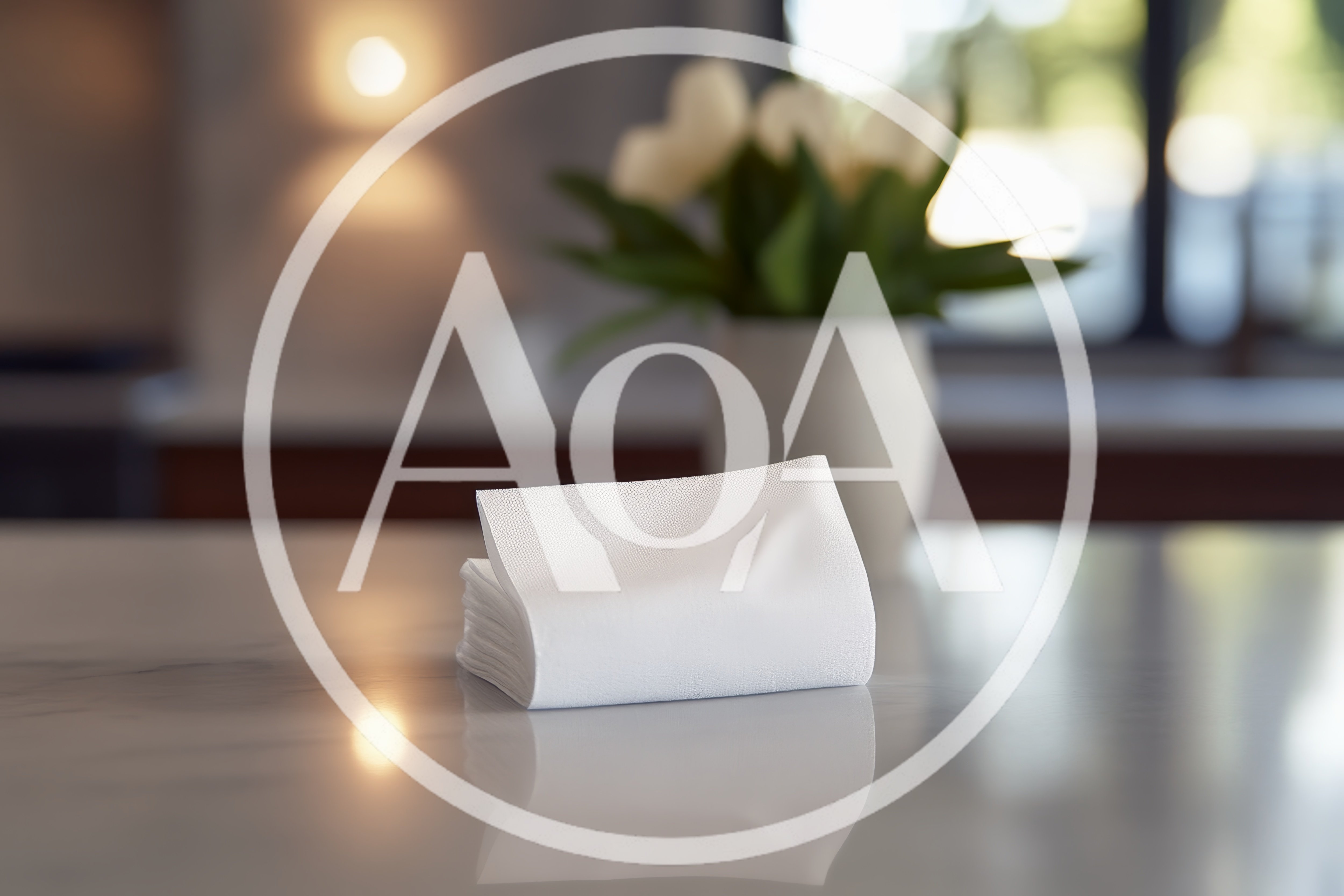 Stack Of White Paper Napkins On Marble Countertop