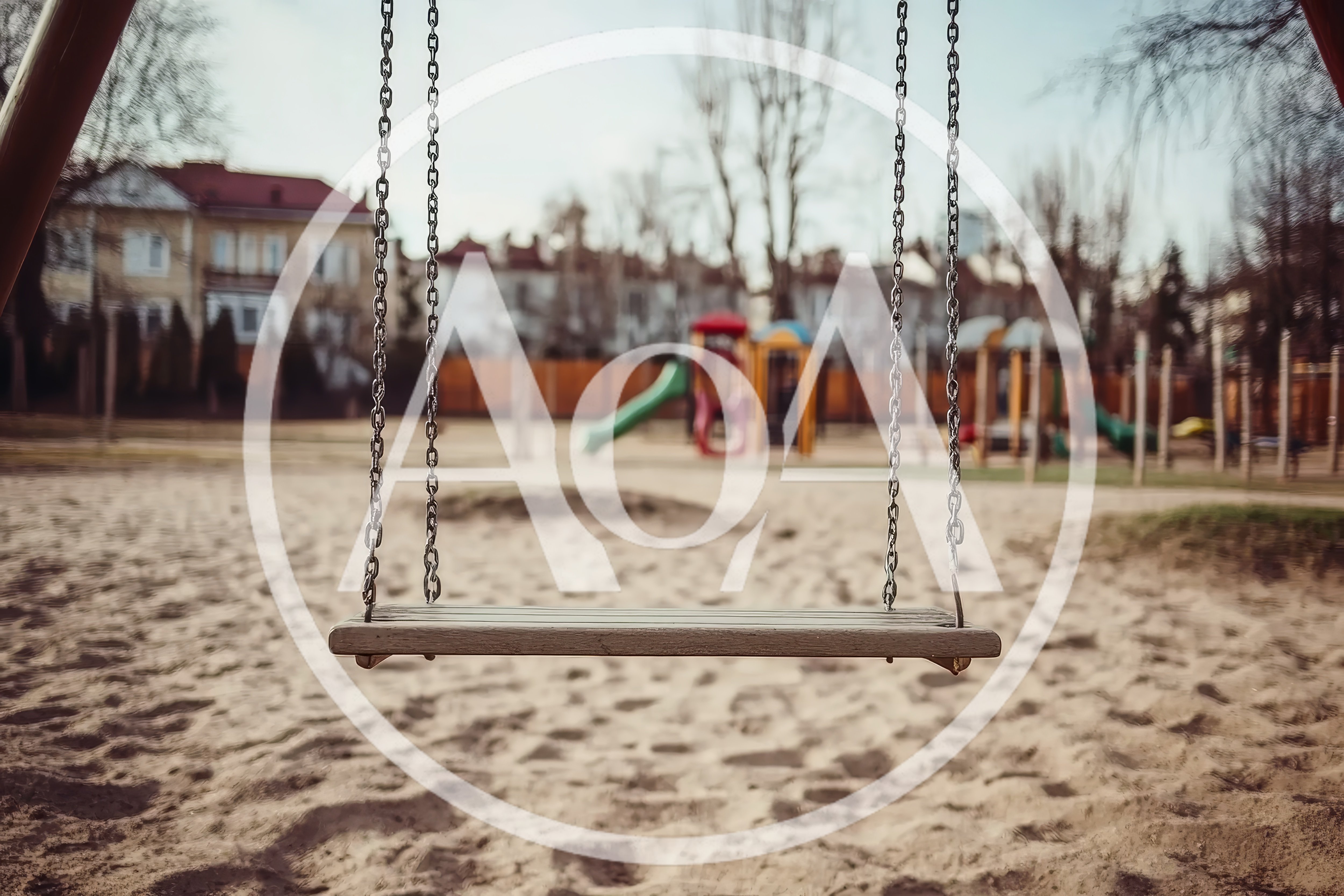 Empty Wooden Swing Set in a Public Playground