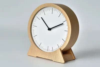 Minimalist Wooden Table Clock On White Background