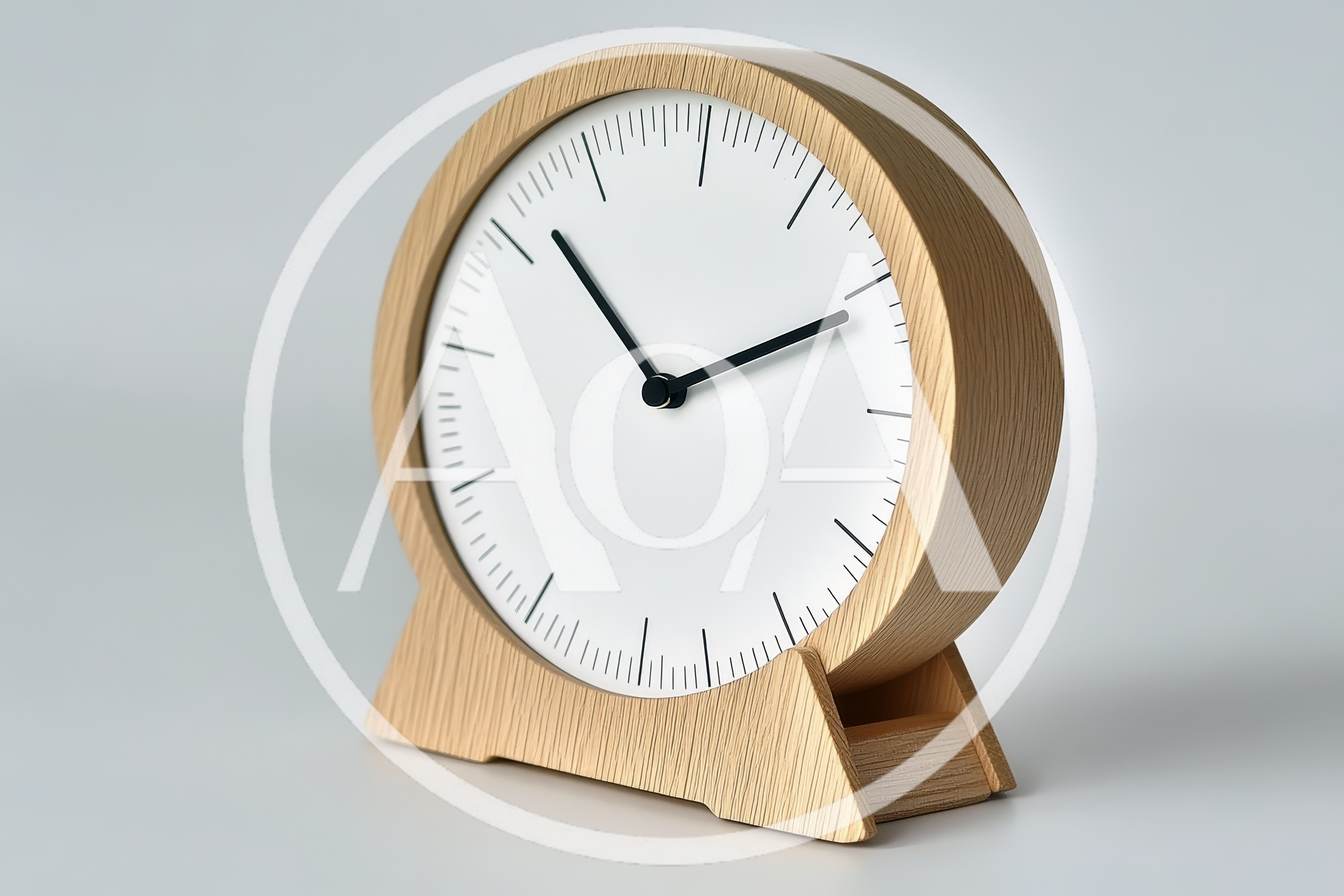 Minimalist Wooden Table Clock On White Background