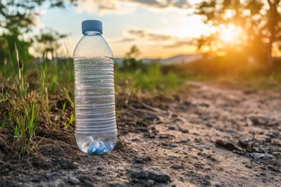 Empty Plastic Water Bottle Abandoned on Dirt Path