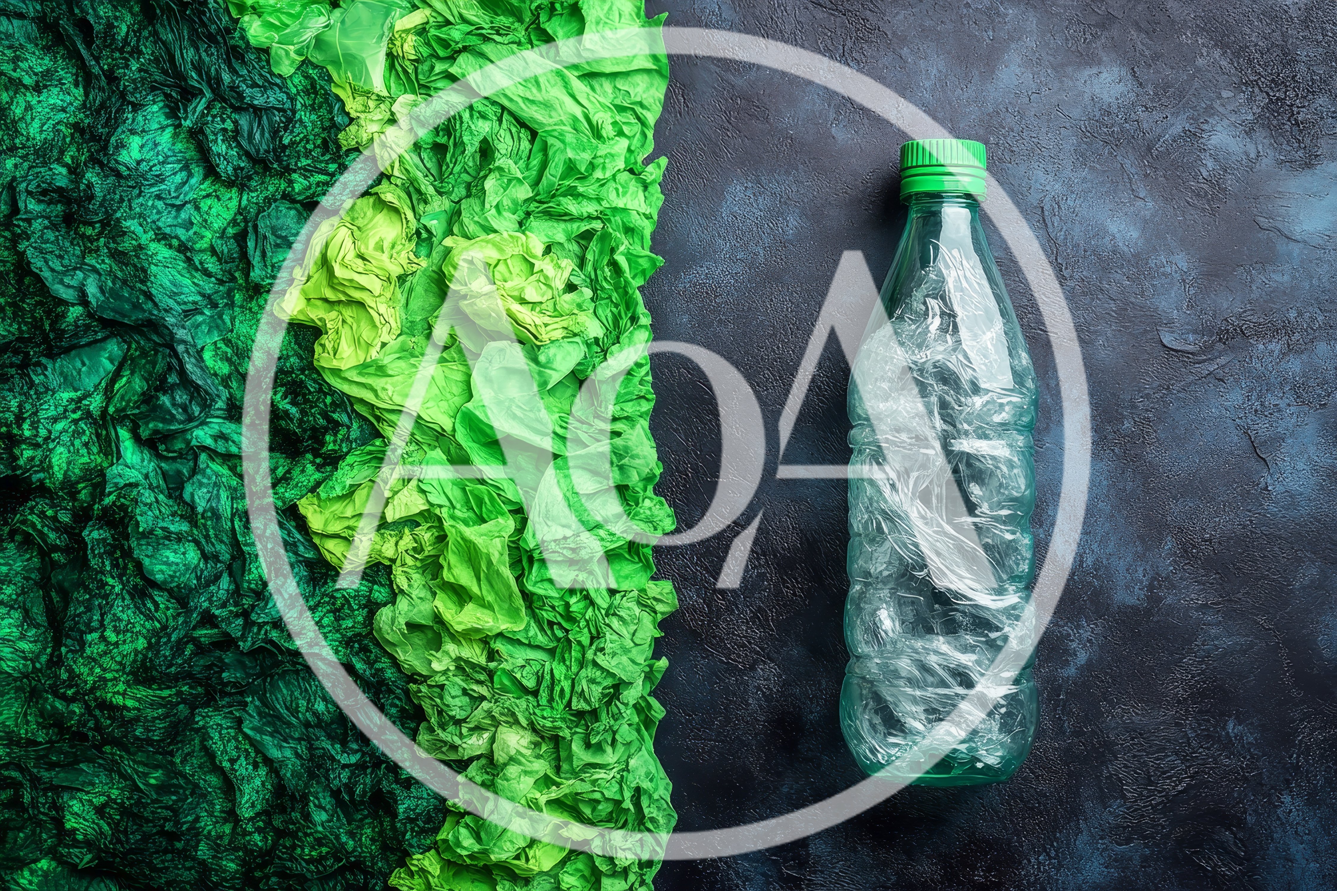 Plastic Bottle With Crumpled Green Paper Background