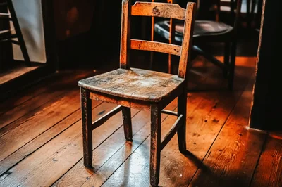 Rustic Wooden Chair Standing On Polished Hardwood Floor