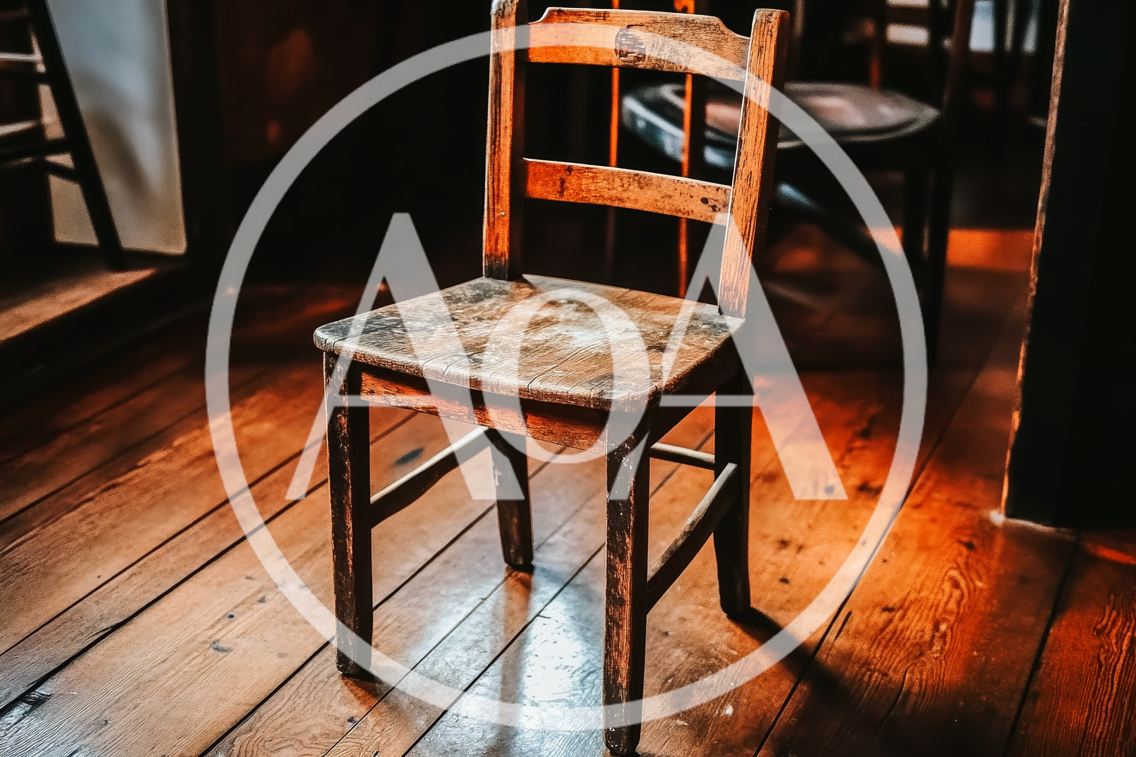Rustic Wooden Chair Standing On Polished Hardwood Floor