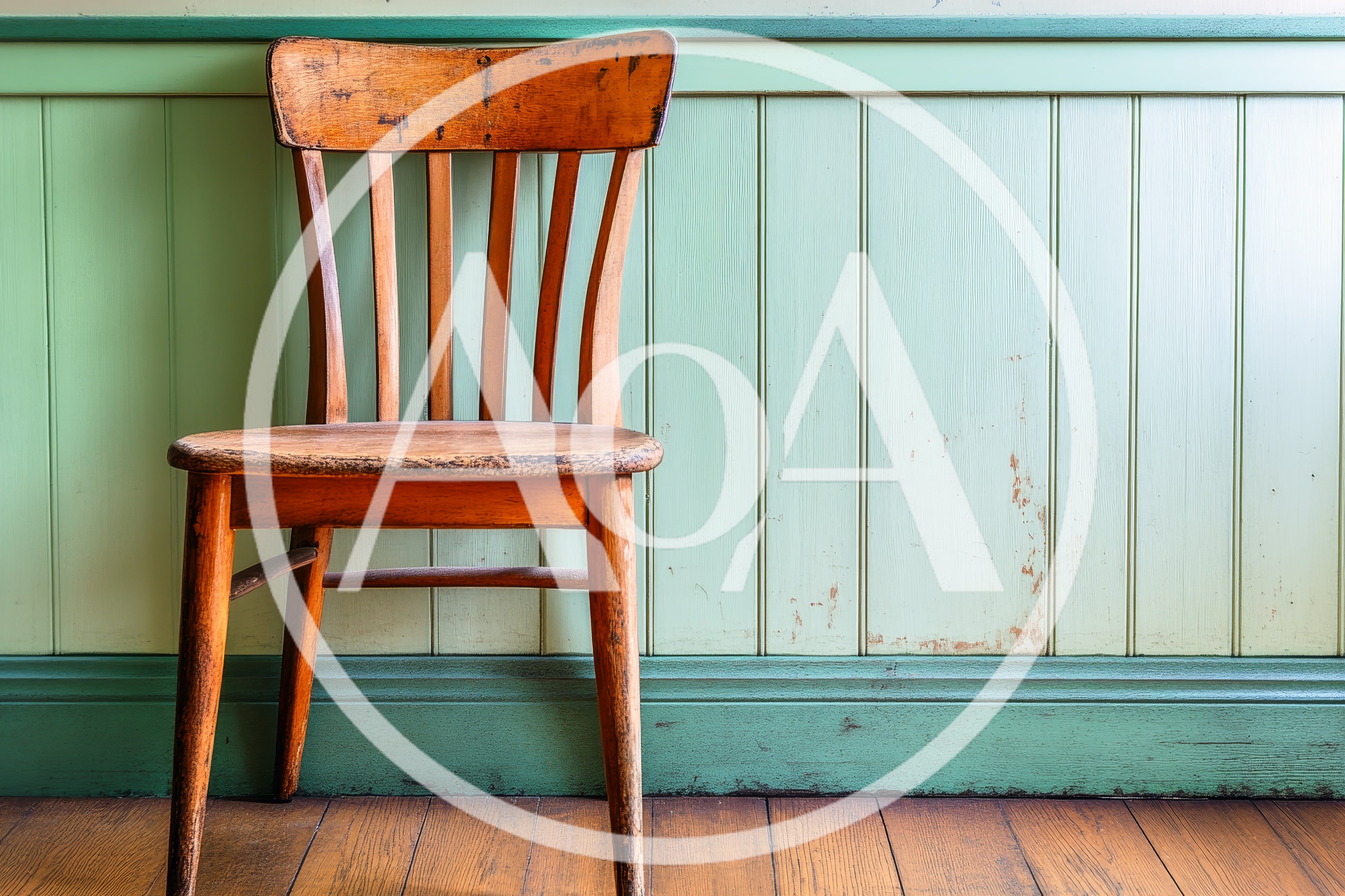 Vintage Wooden Chair Against Pastel Green Wall