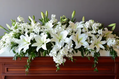 White Lily Funeral Casket Spray Arrangement