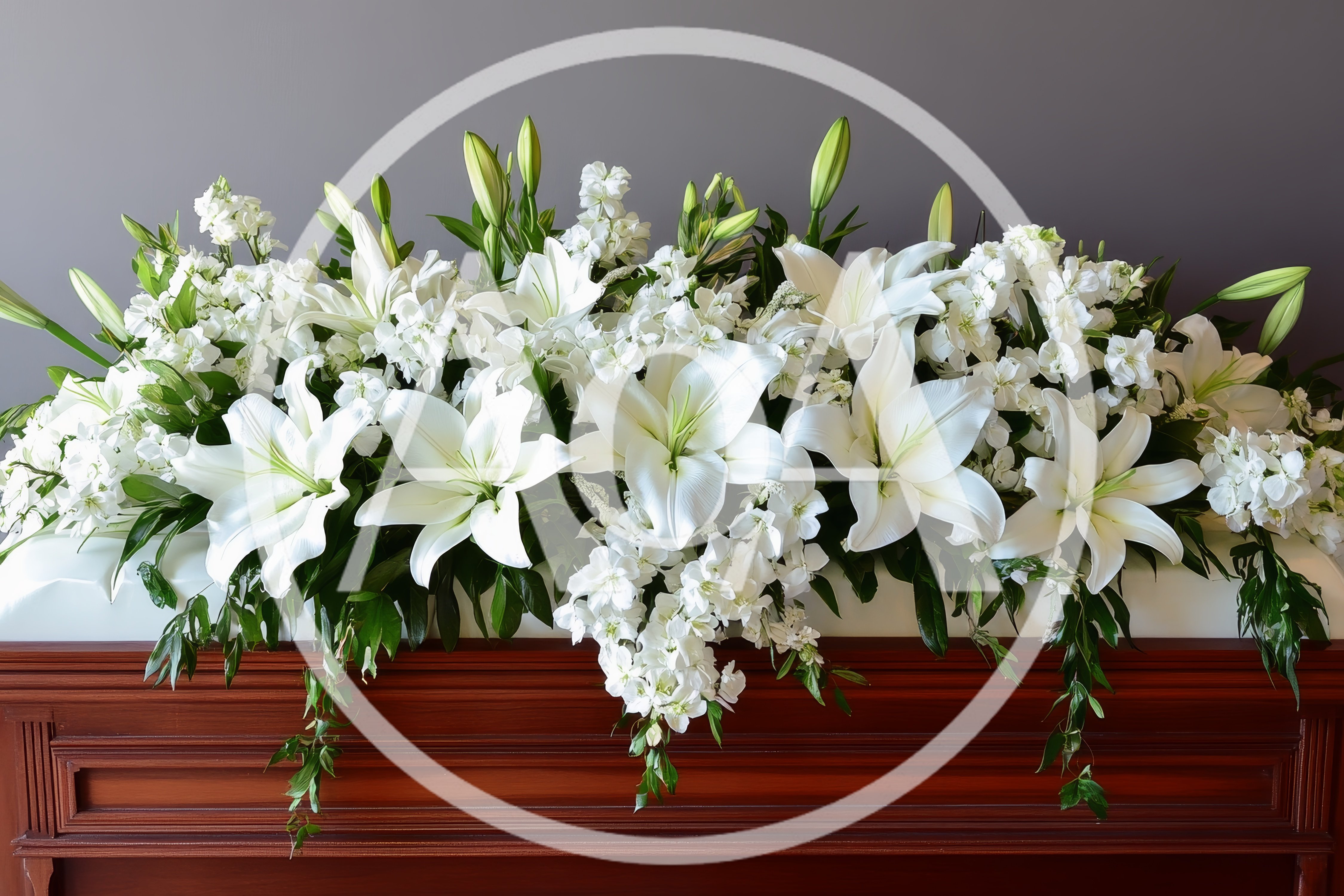 White Lily Funeral Casket Spray Arrangement