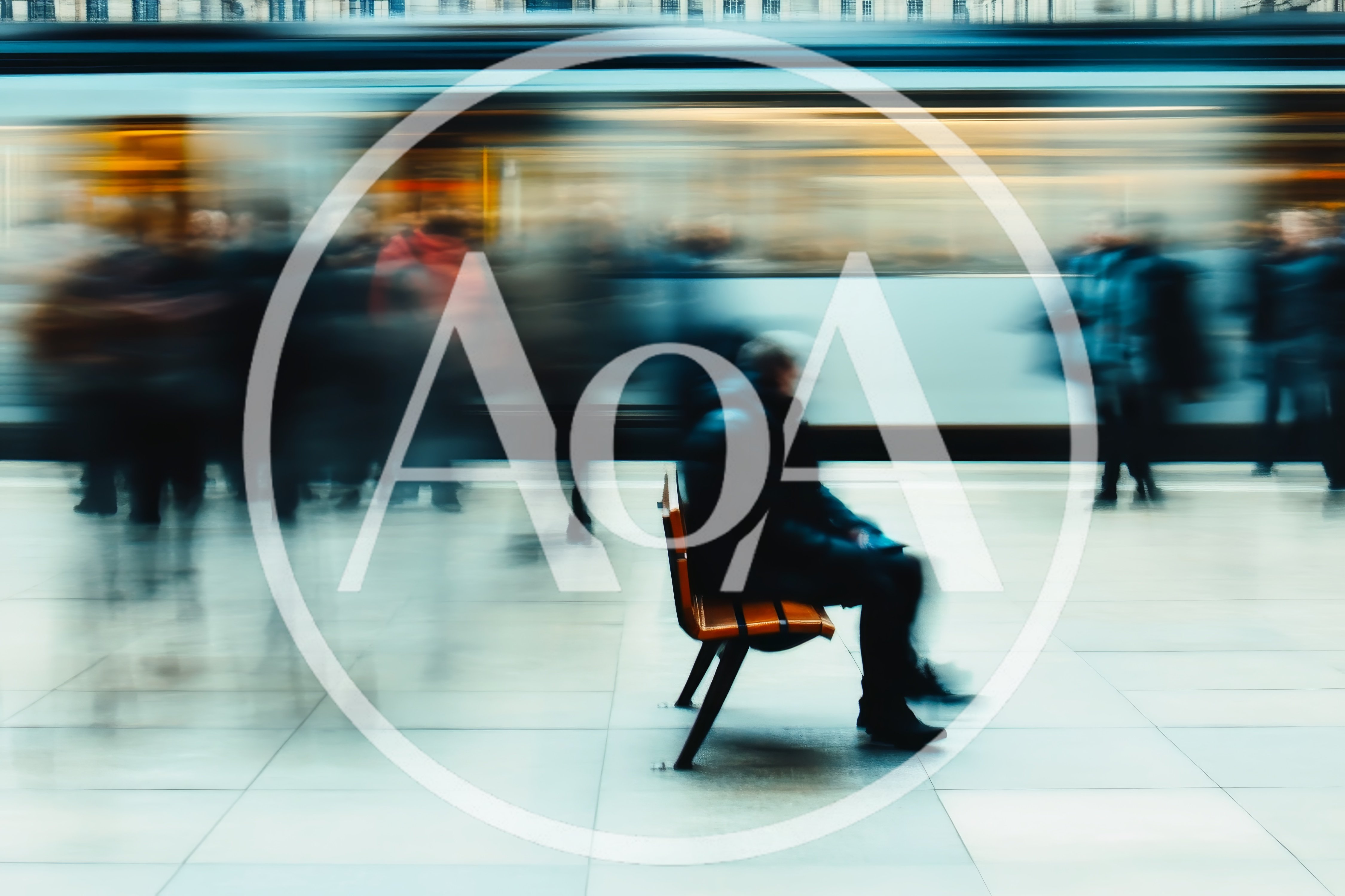 Commuter Sitting on Bench at Busy Train Station