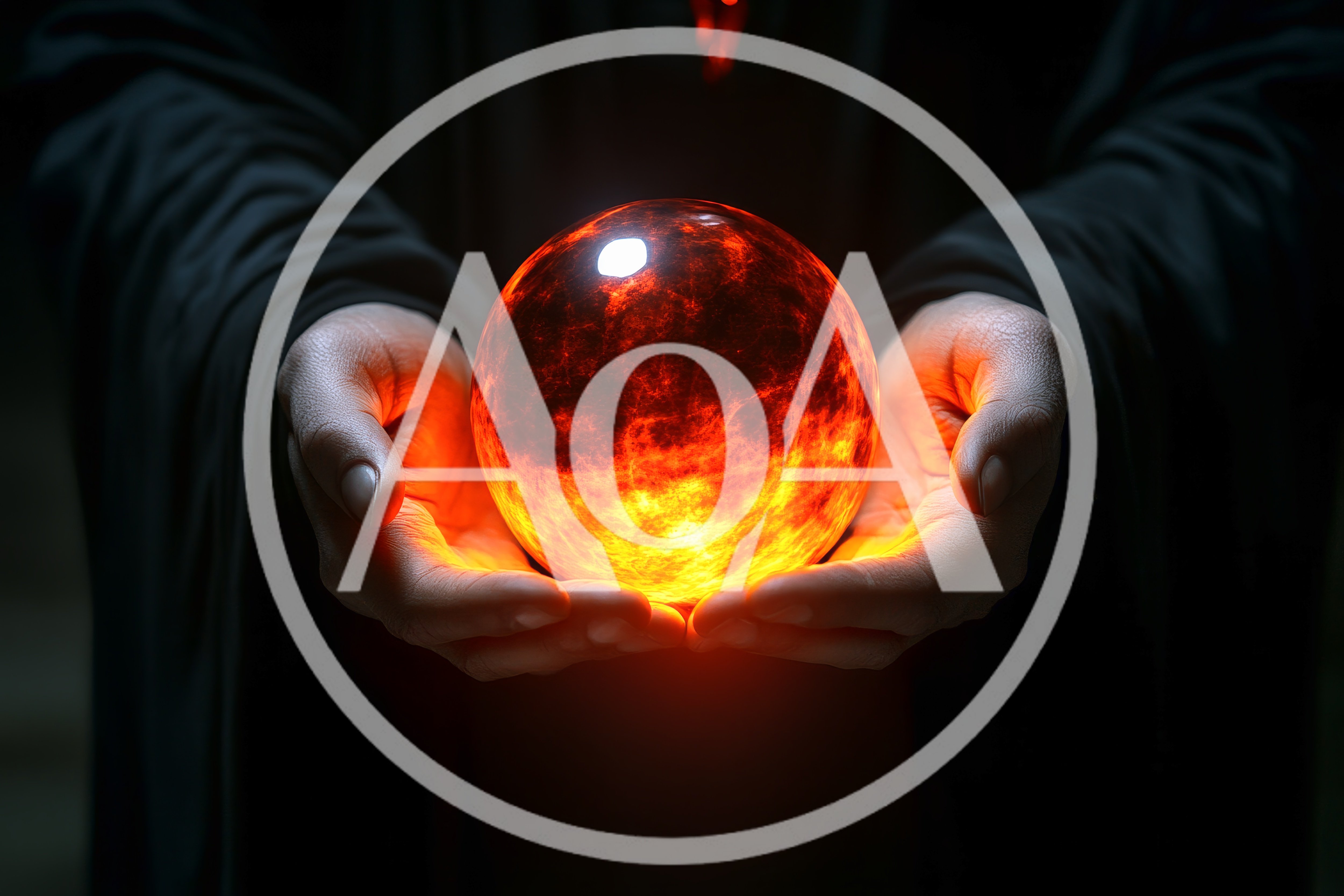 Mysterious Figure Holding A Glowing Fiery Crystal Sphere