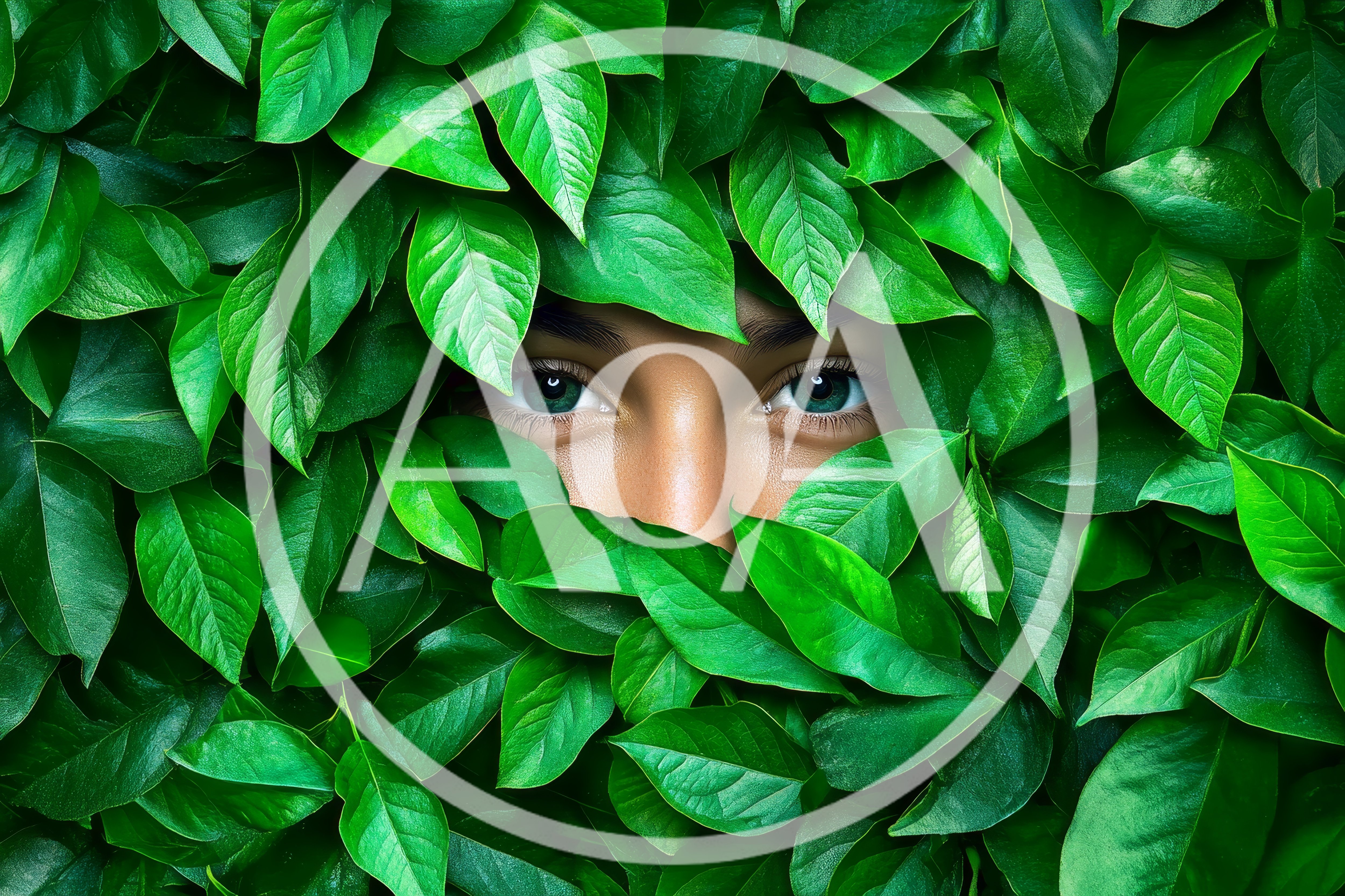 Woman Peering Through Lush Green Foliage