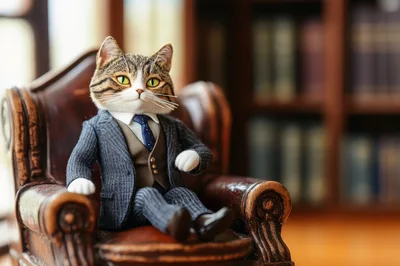 Anthropomorphic Cat Dressed In A Business Suit