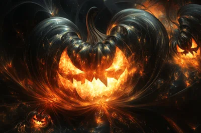 Glowing Abstract Fractal Halloween Jack O Lanterns