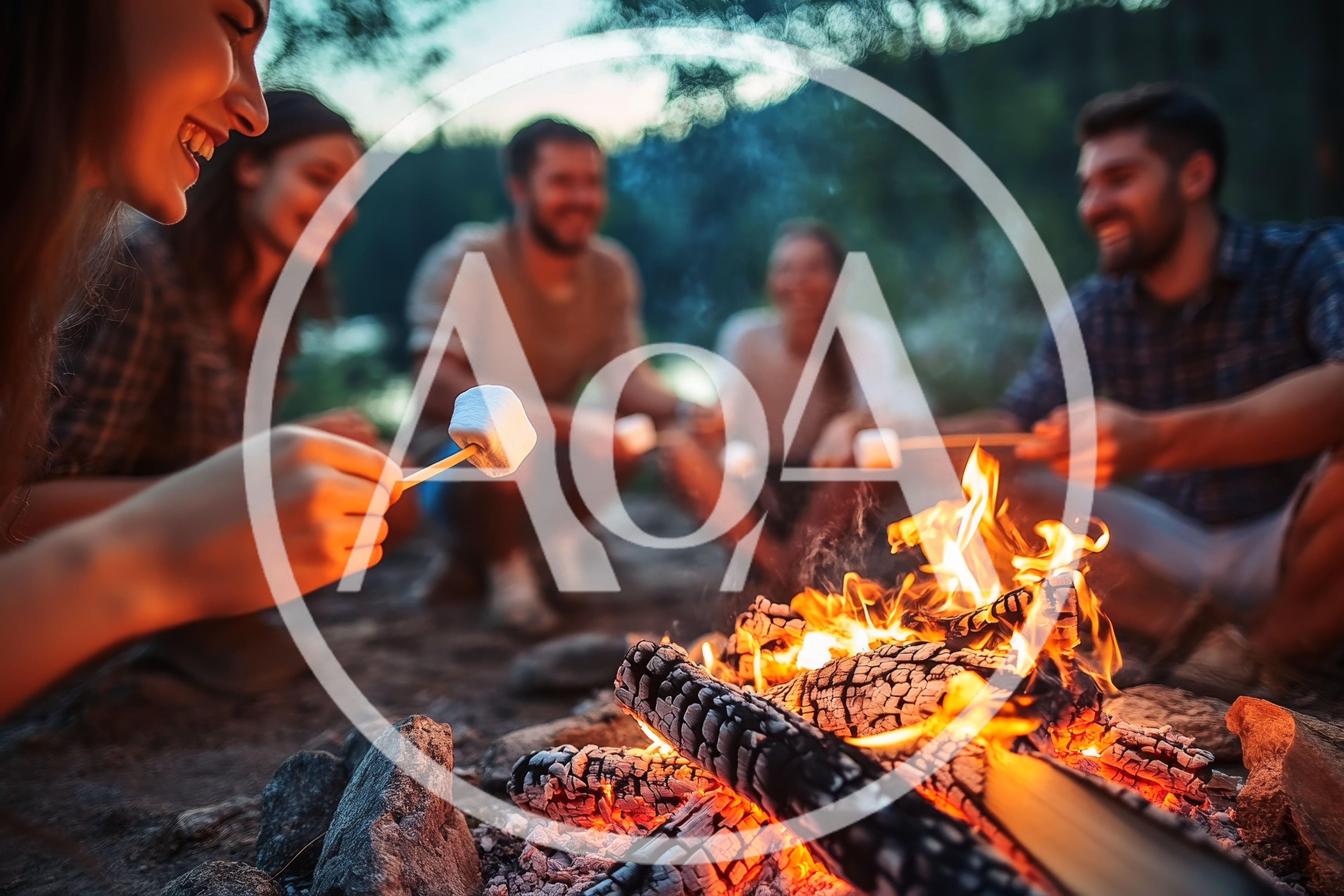 Friends Roasting Marshmallows Over A Campfire At Dusk