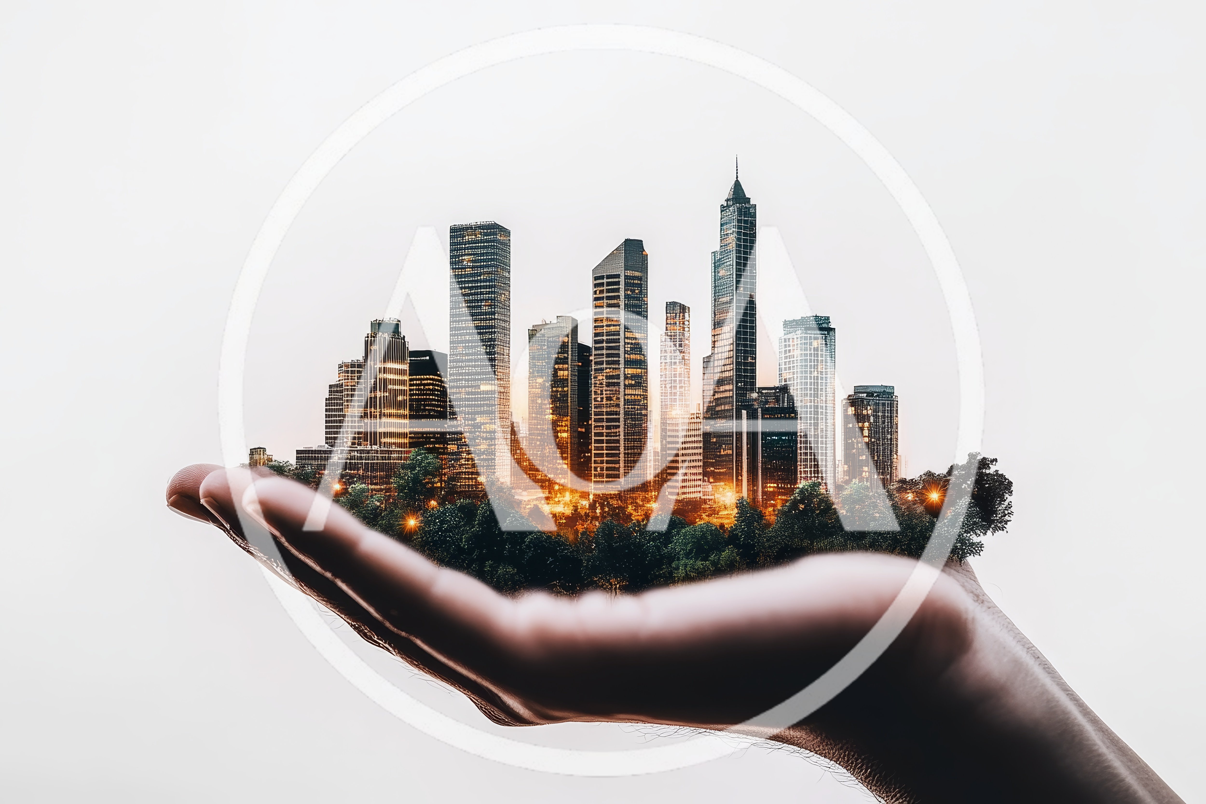 Conceptual Cityscape Held In A Human Hand