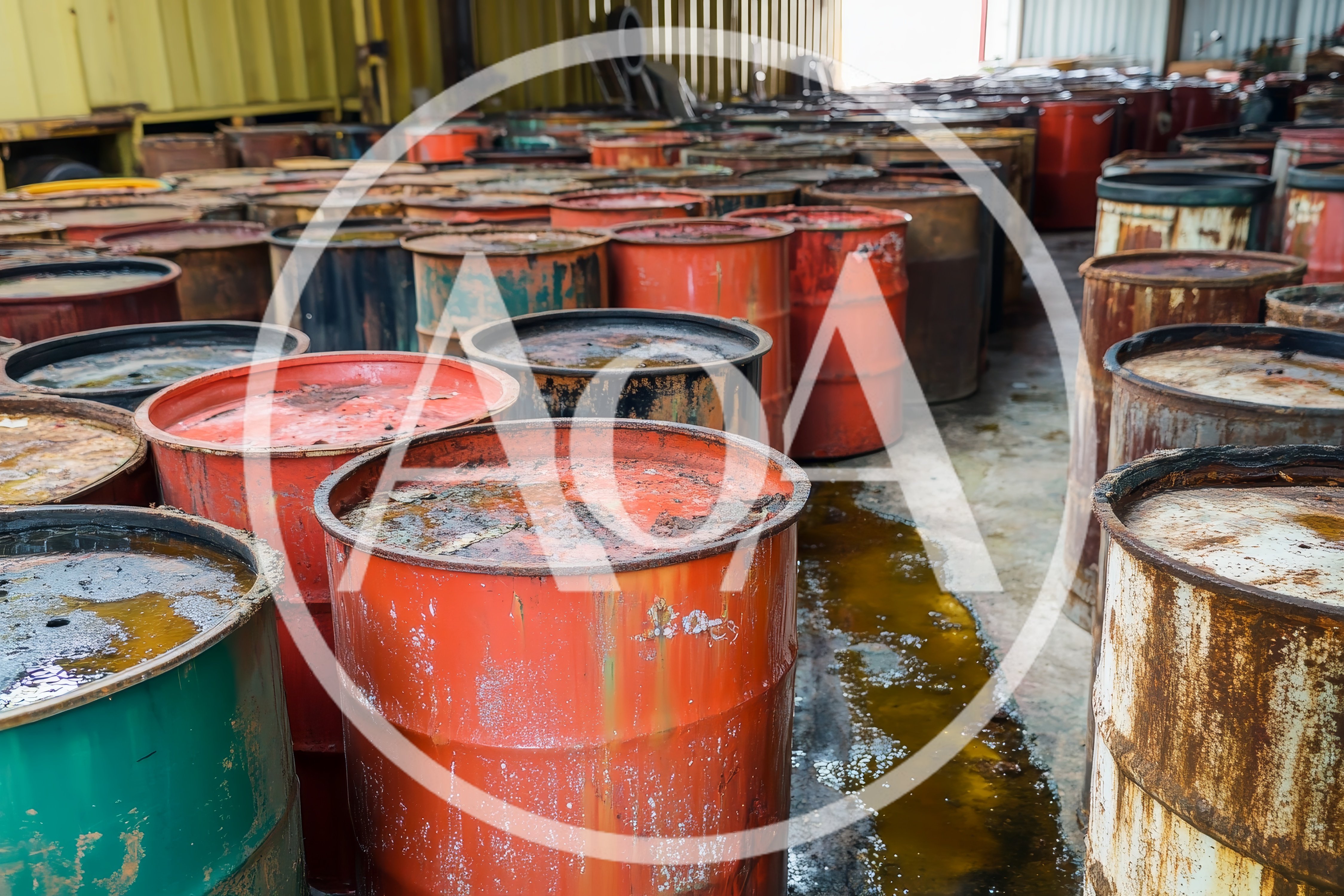 Industrial Storage Facility With Rusted Metal Barrels
