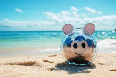 Clear Piggy Bank On A Sunny Tropical Beach