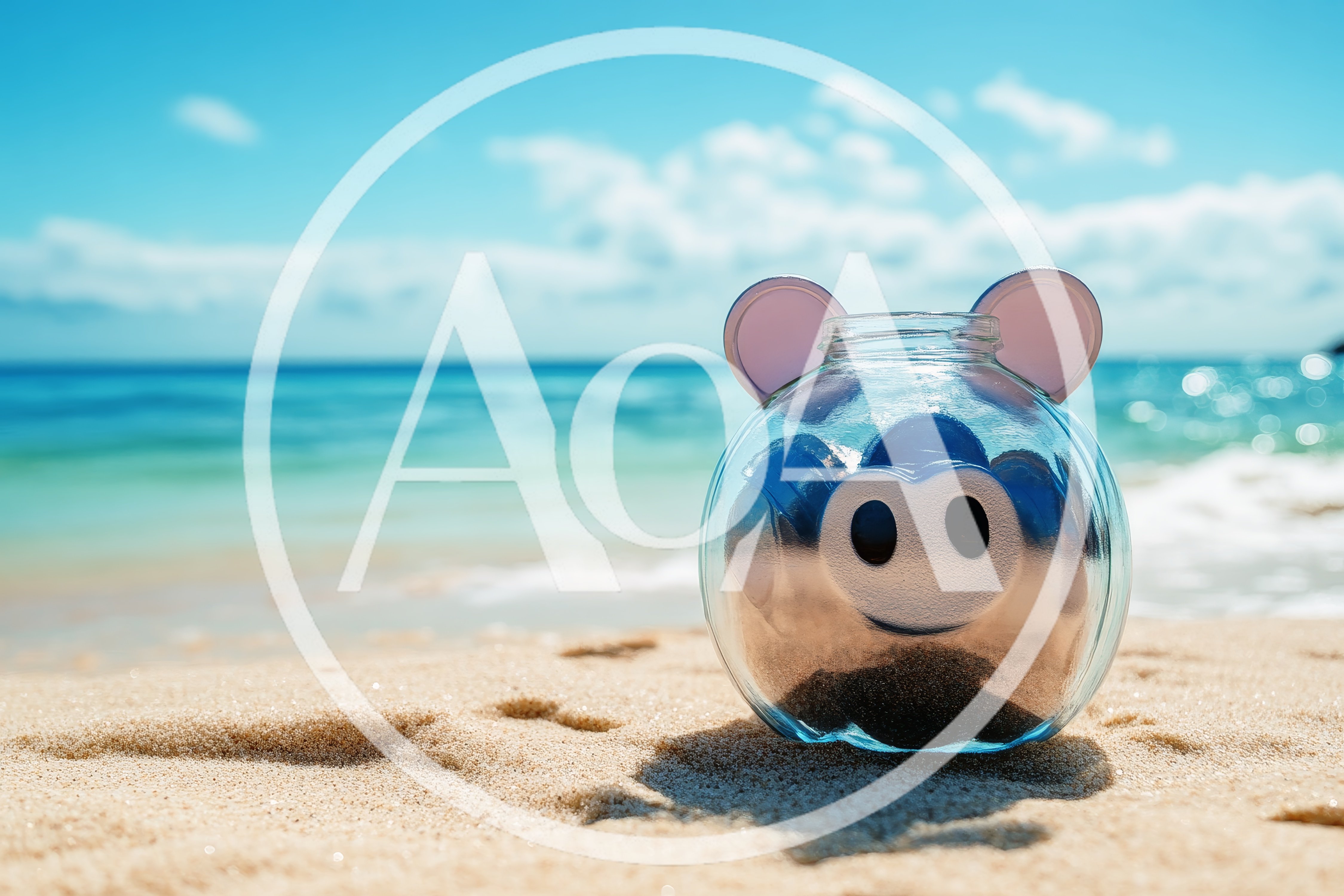 Clear Piggy Bank On A Sunny Tropical Beach
