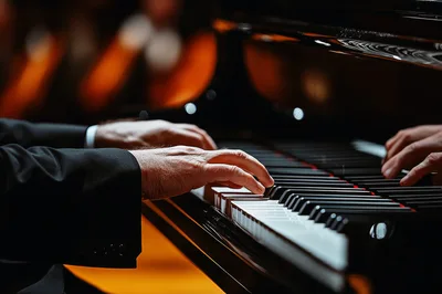 Pianist Playing Grand Piano During Classical Concert