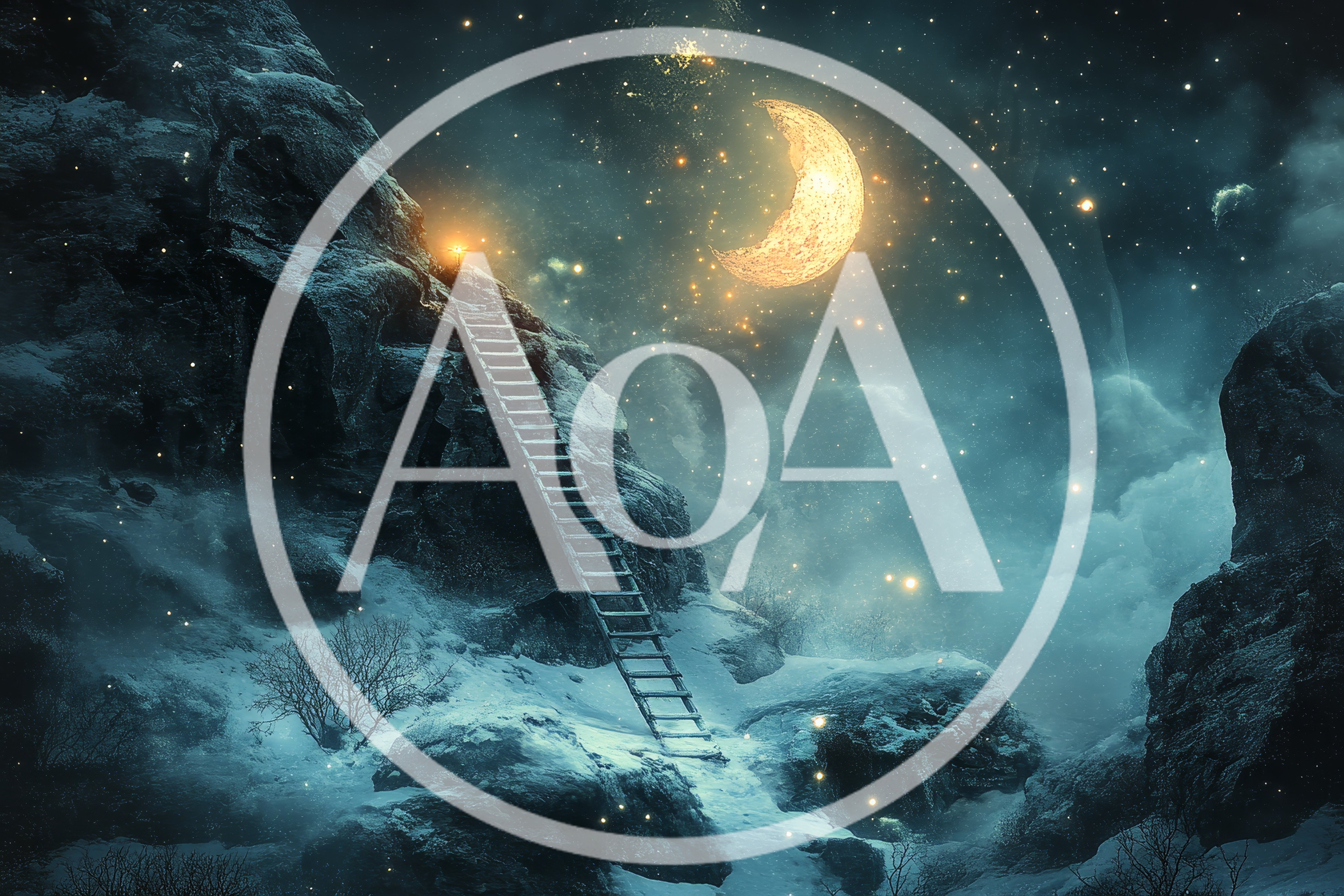 Ladder Leading To A Glowing Crescent Moon