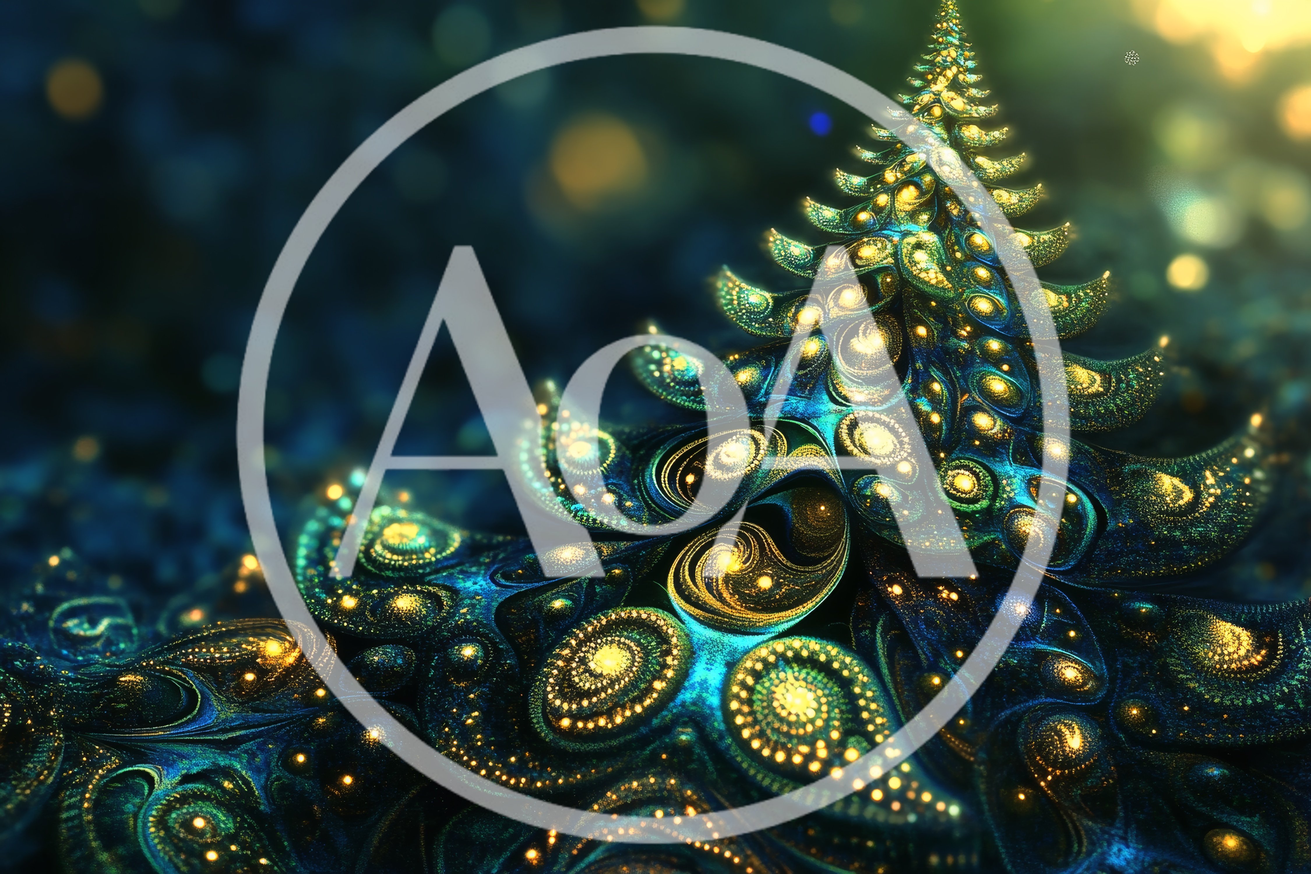 Abstract Fractal Christmas Tree With Glowing Golden Lights