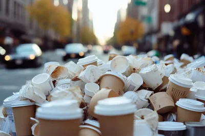 Pile Of Discarded Disposable Coffee Cups On City Street