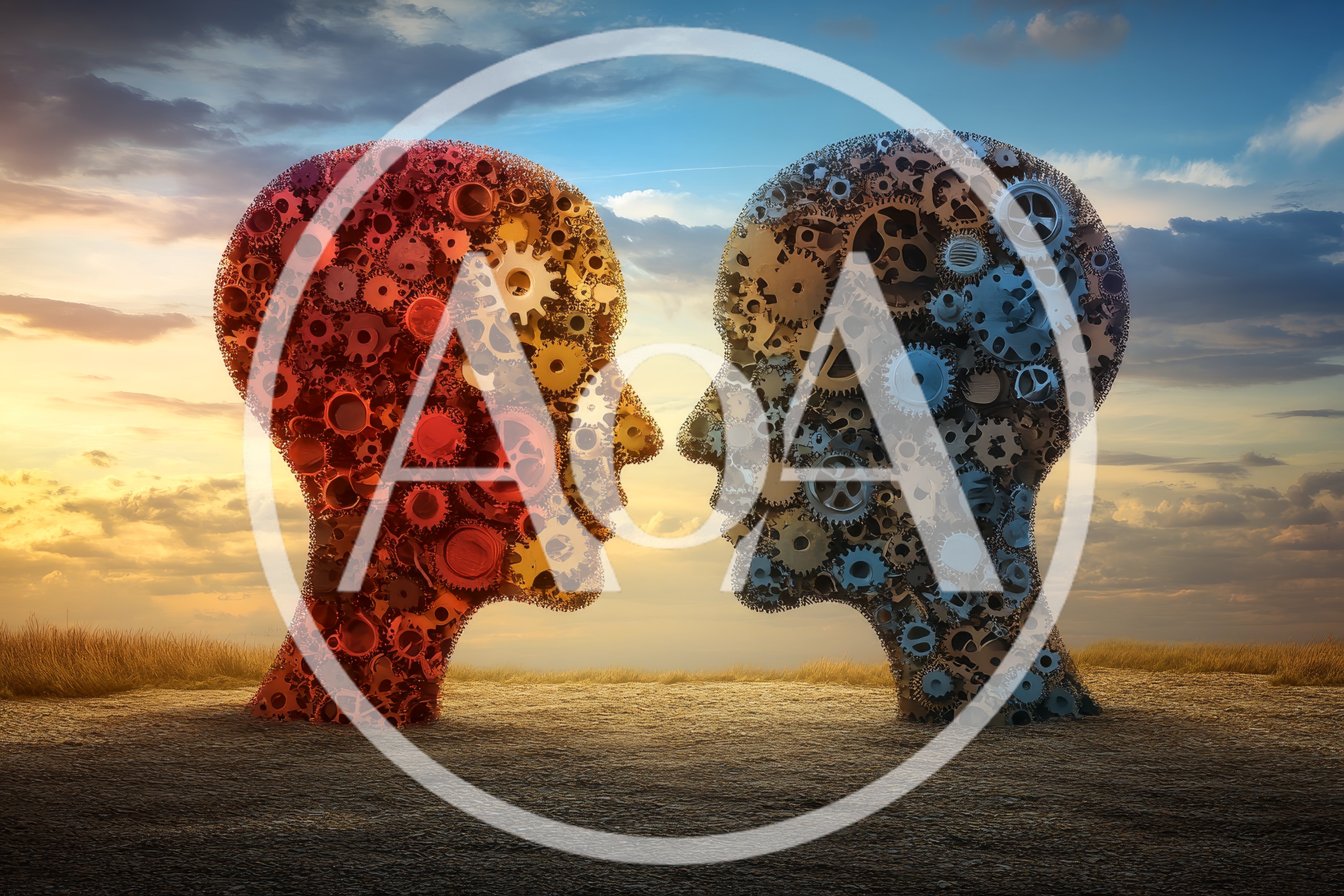 Two Human Head Silhouettes Made Of Interlocking Gears