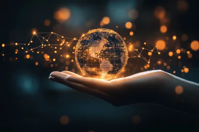 Digital Globe Floating Above Human Hand