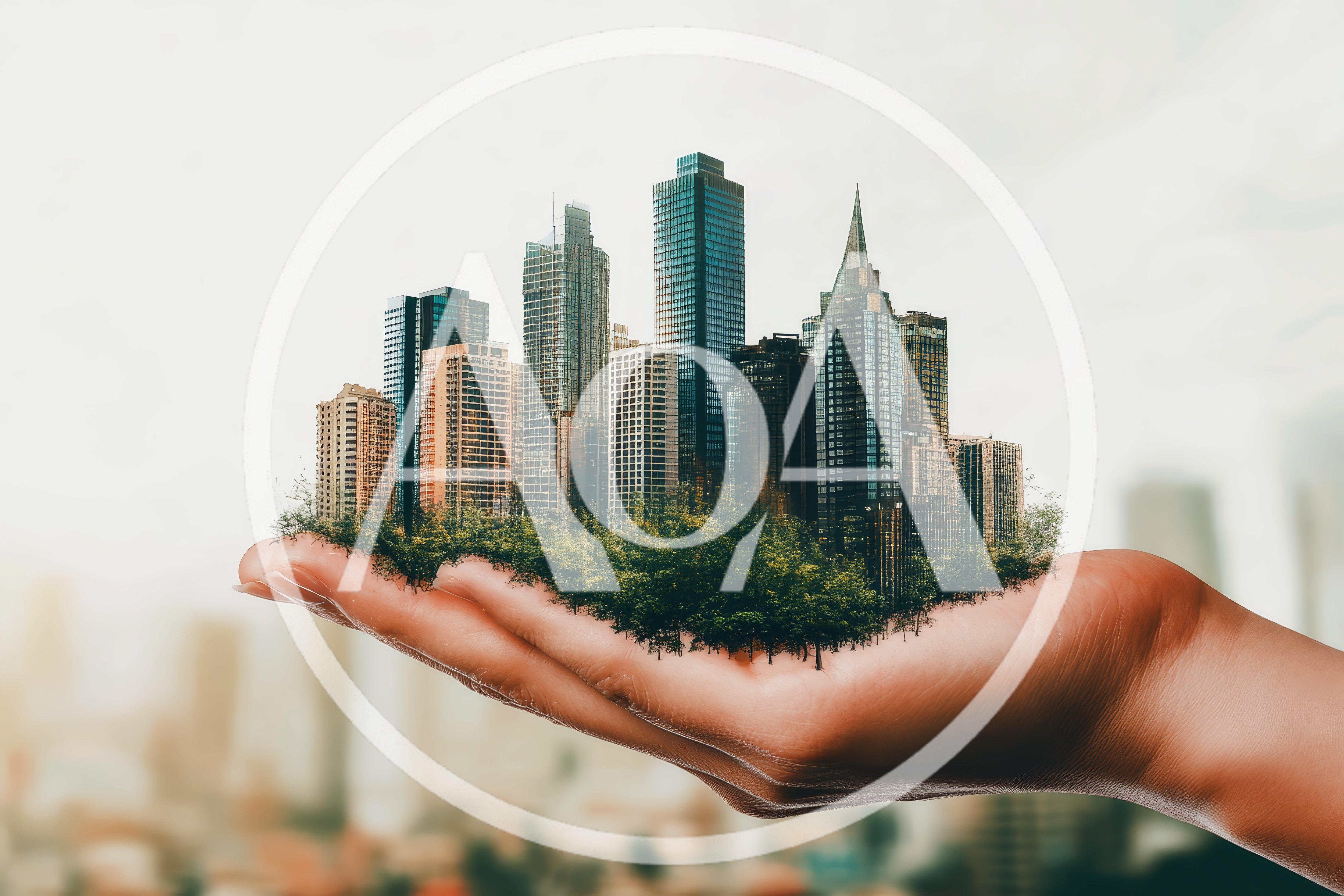 Human Hand Holding A Miniature Cityscape With Greenery