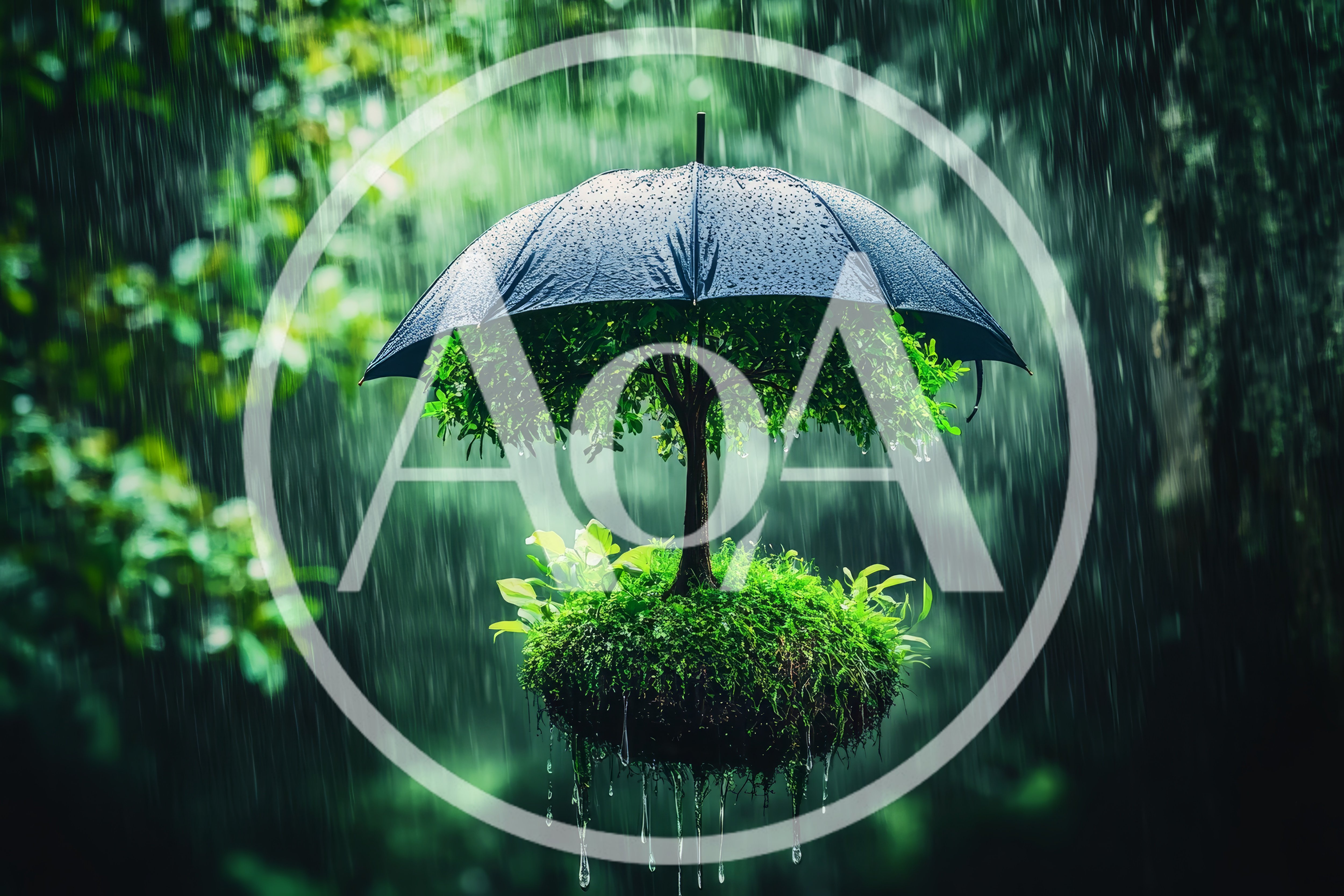 Floating Island Tree Protected By An Umbrella In Rain