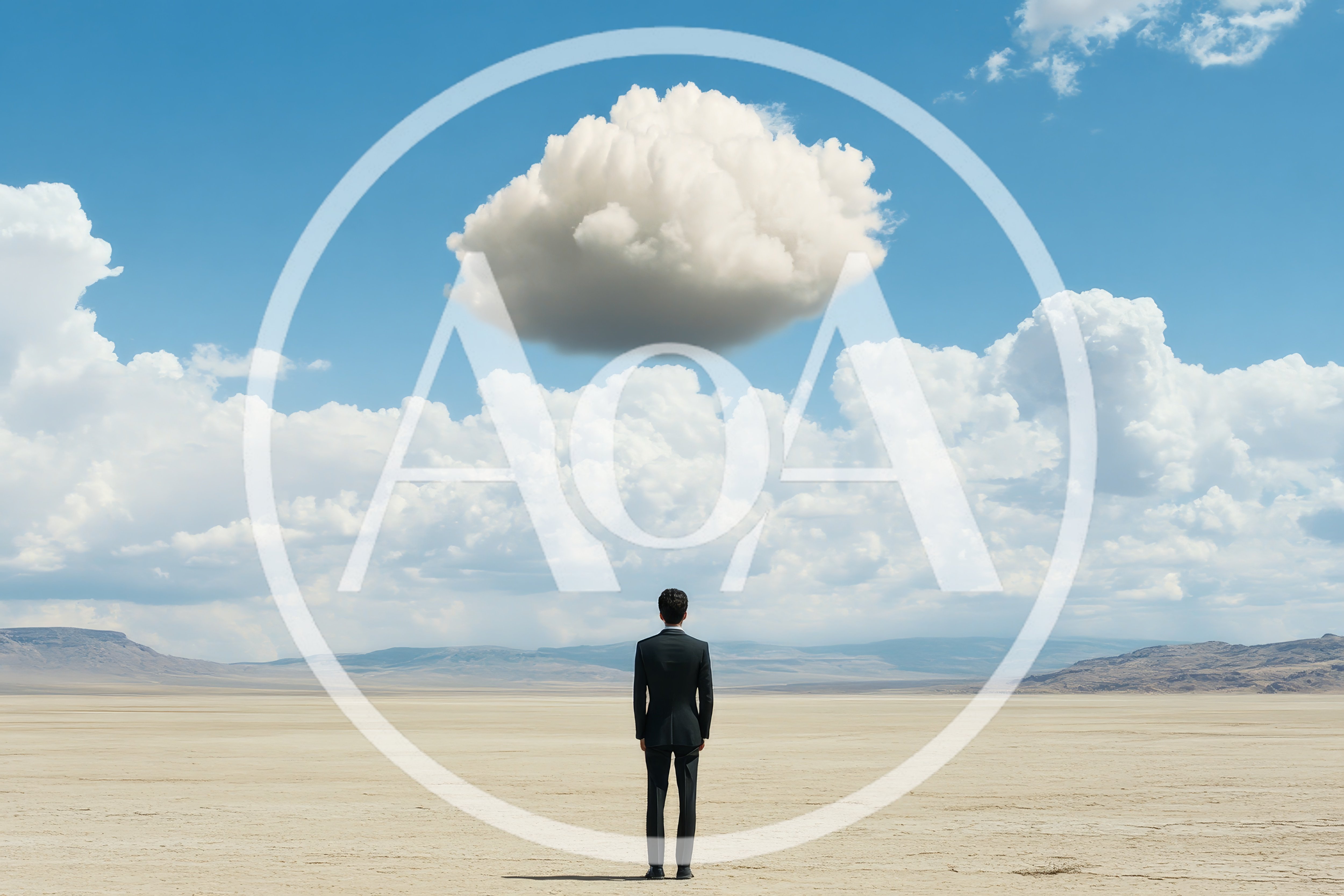 Businessman Standing Alone In A Vast Desert Landscape