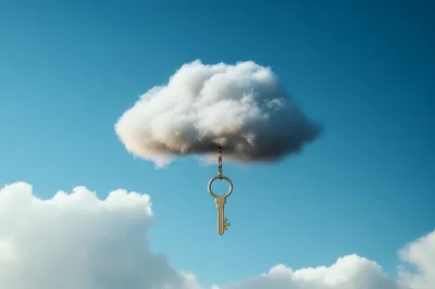 Golden Key Hanging From A Single Fluffy Cloud