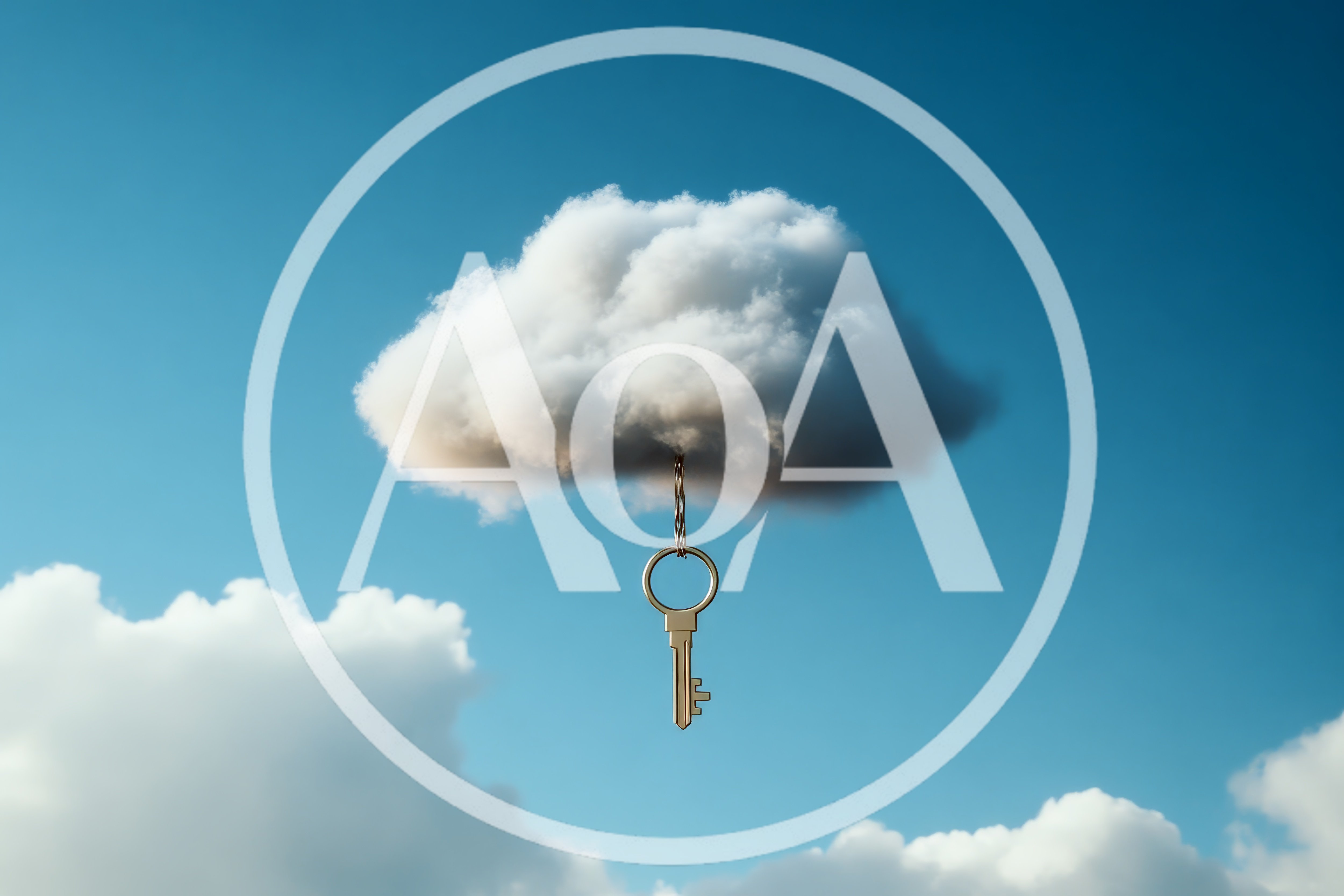 Golden Key Hanging From A Single Fluffy Cloud