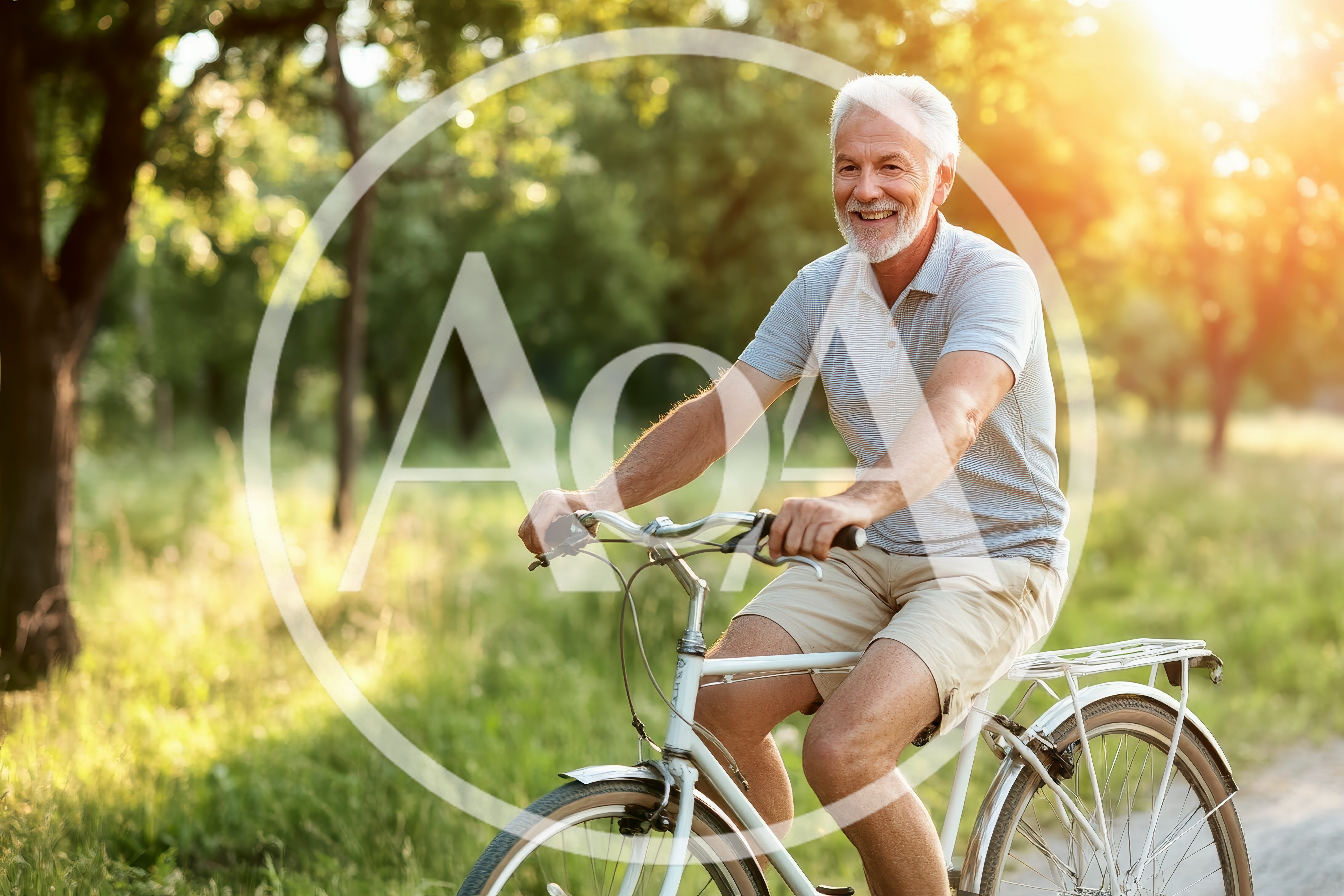 Senior Man Riding A Bicycle In A Sunny Park