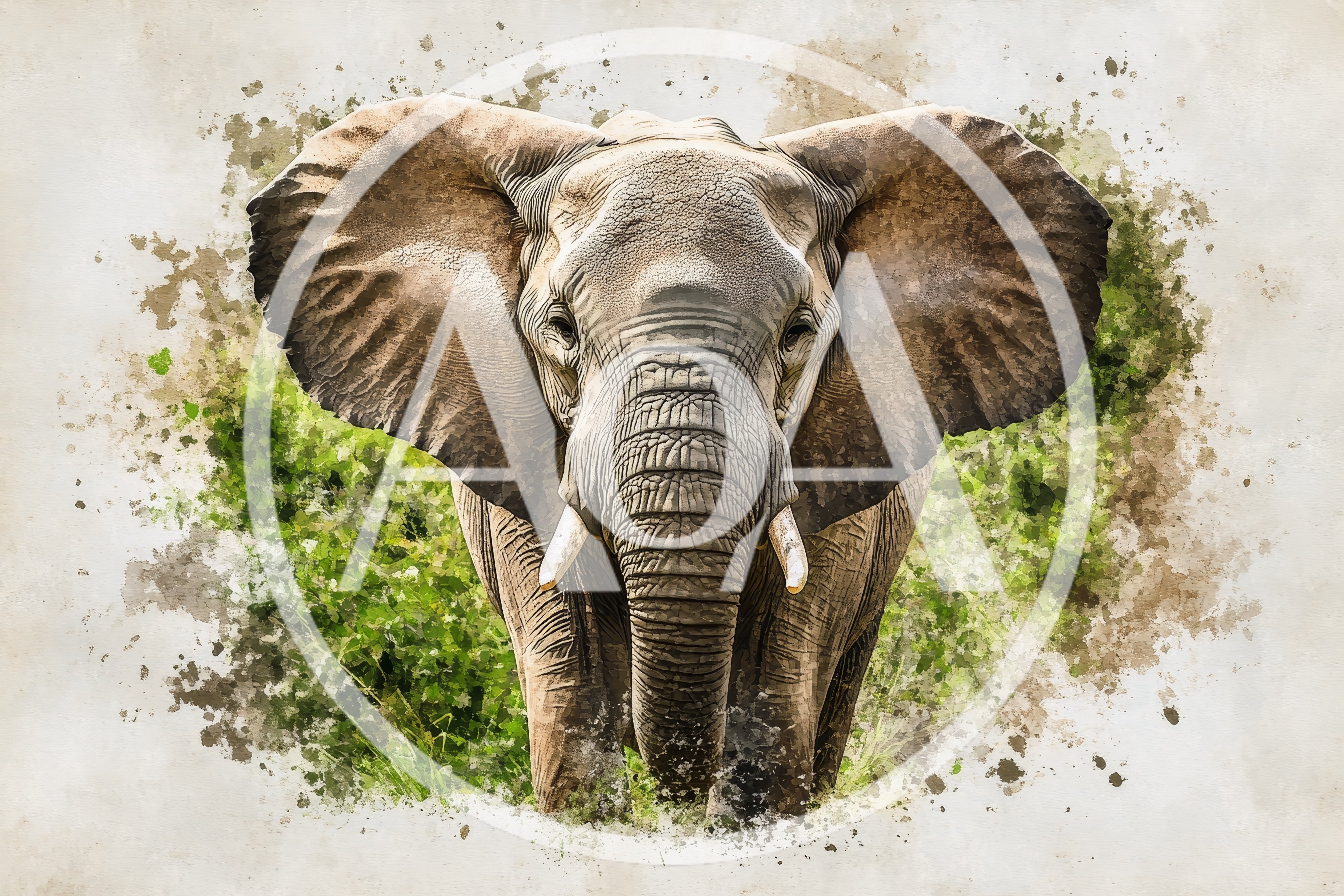 Majestic African Elephant Portrait With Watercolor Artistic Effect