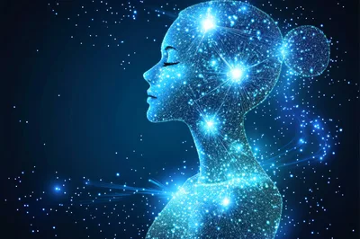 Digital Silhouette Of A Woman Made Of Glowing Stars