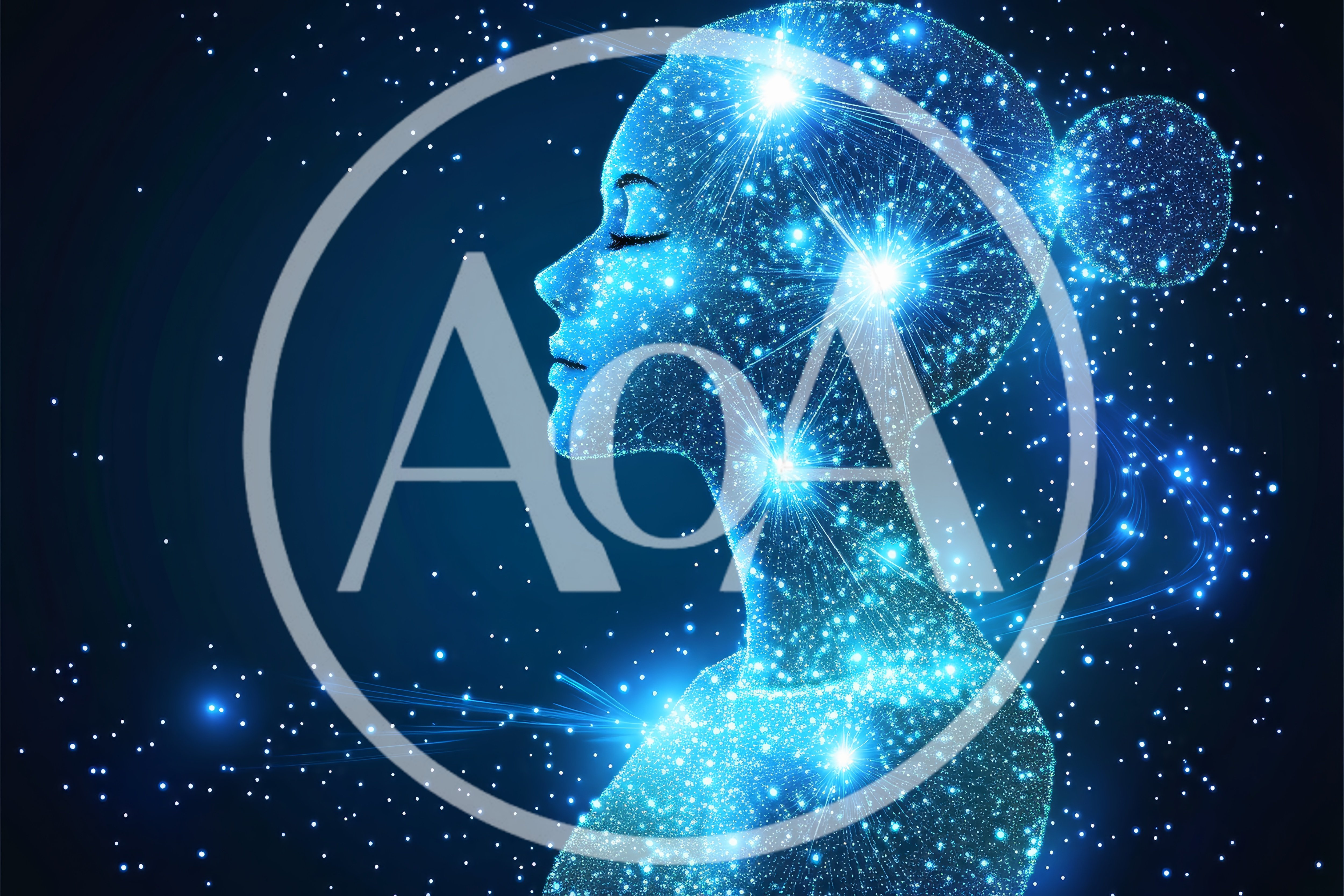 Digital Silhouette Of A Woman Made Of Glowing Stars