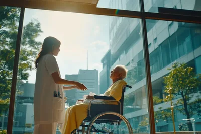 Nurse Caring for Elderly Patient in Wheelchair