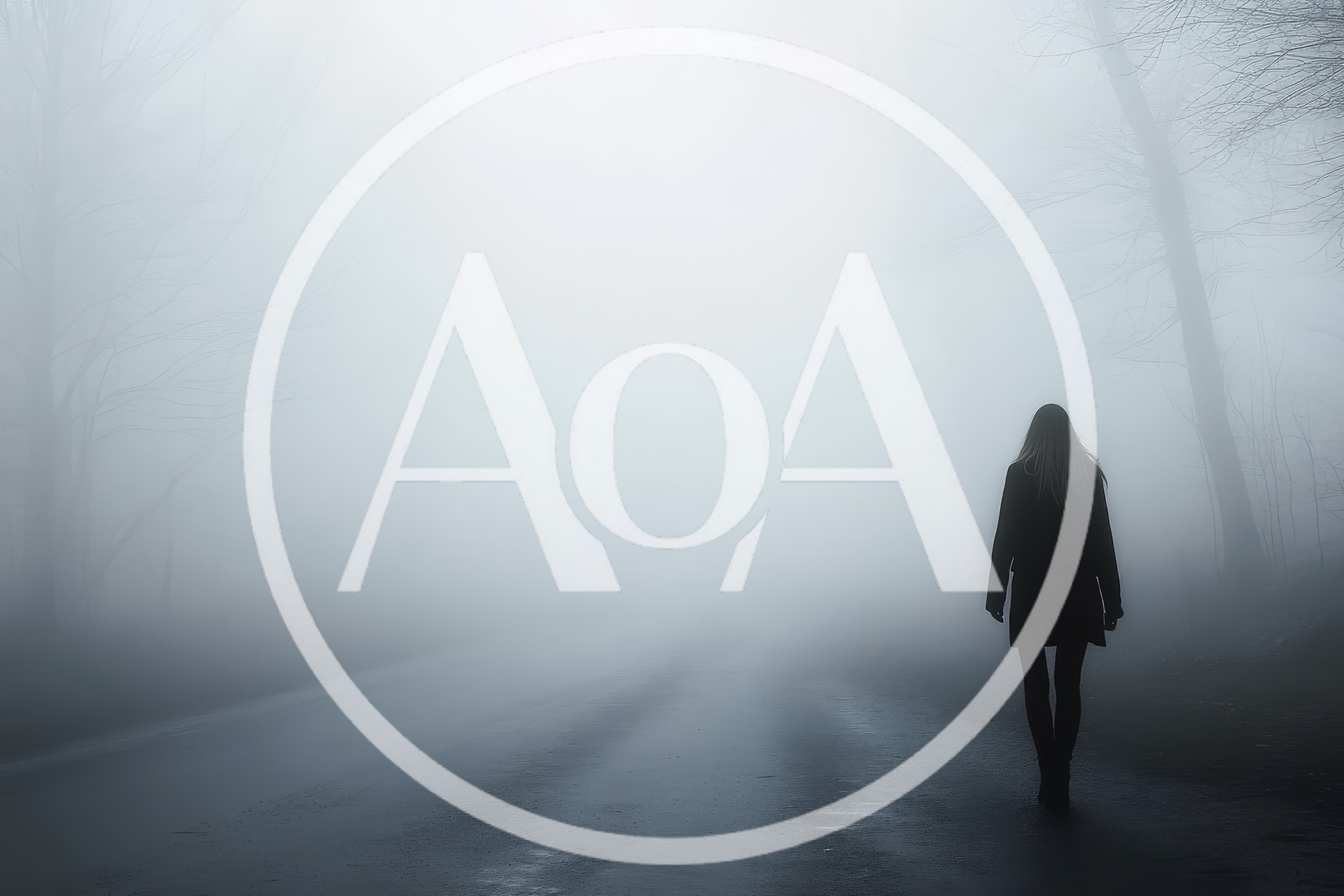 Woman Walking Alone On A Foggy Road