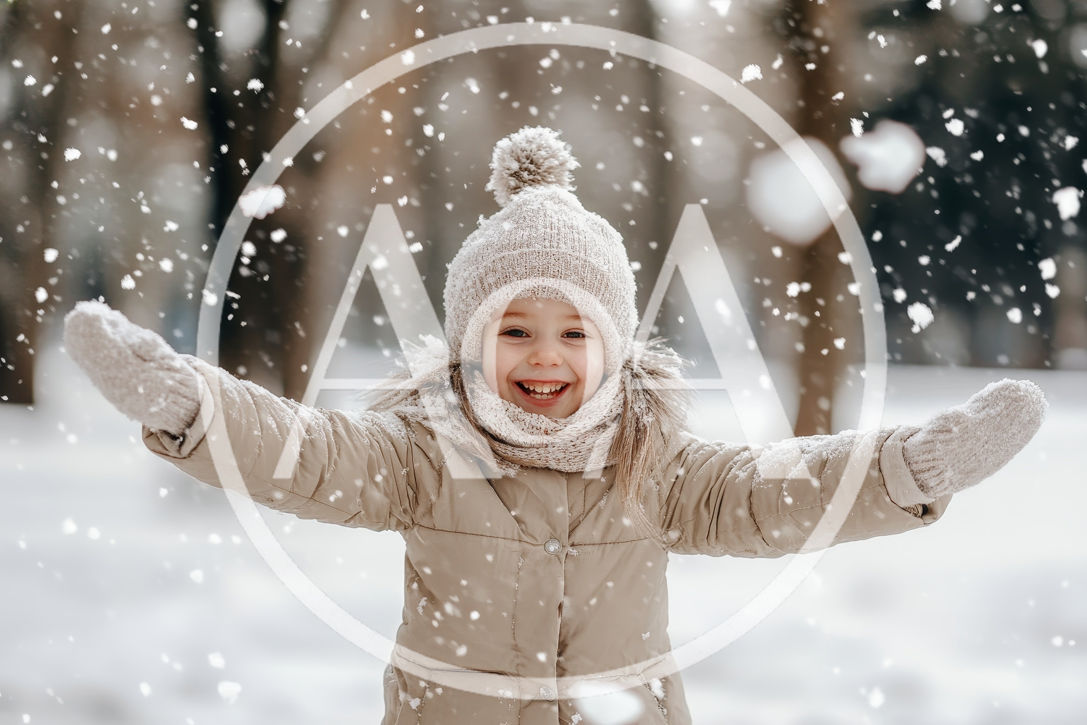 Happy Little Girl Playing In The Snow