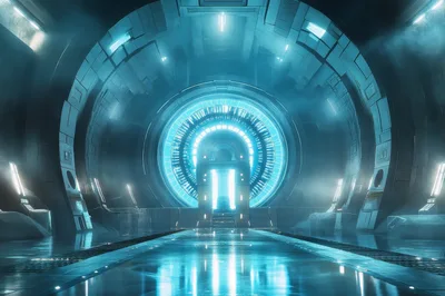 Futuristic Sci-Fi Corridor With Glowing Circular Portal