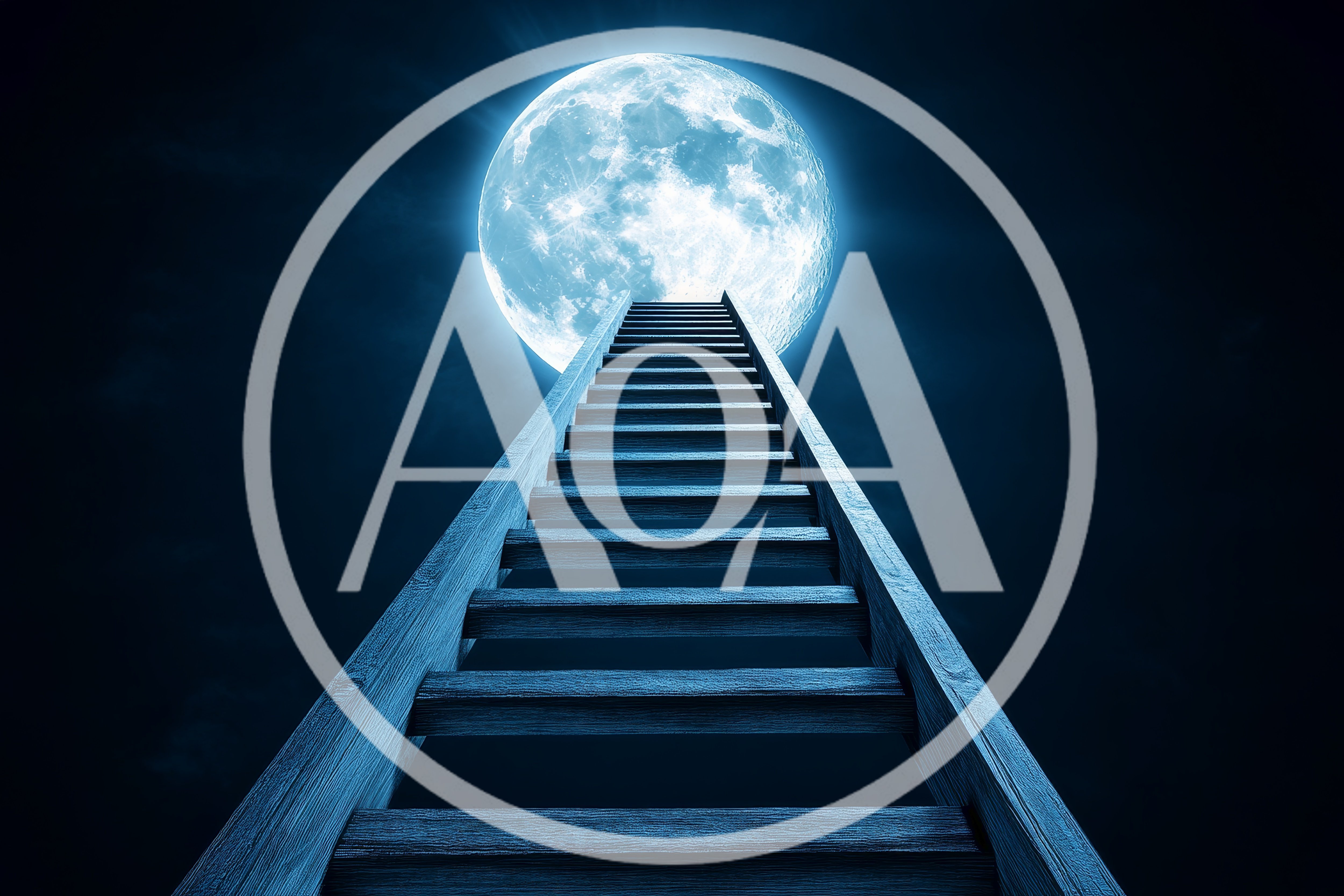 Wooden Ladder Reaching Toward A Glowing Full Moon
